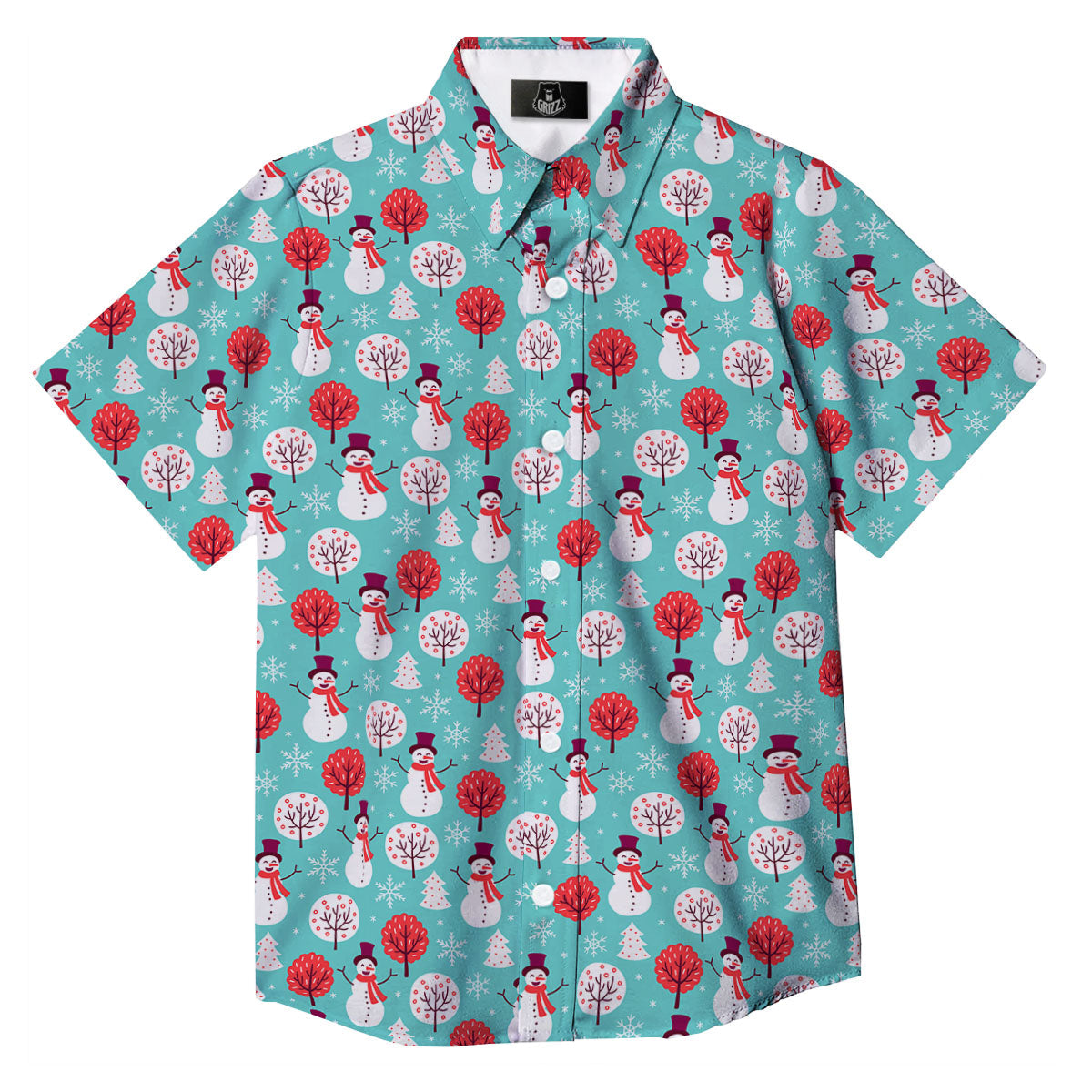 Happy Snowman Print Pattern Button Up Shirt-grizzshop