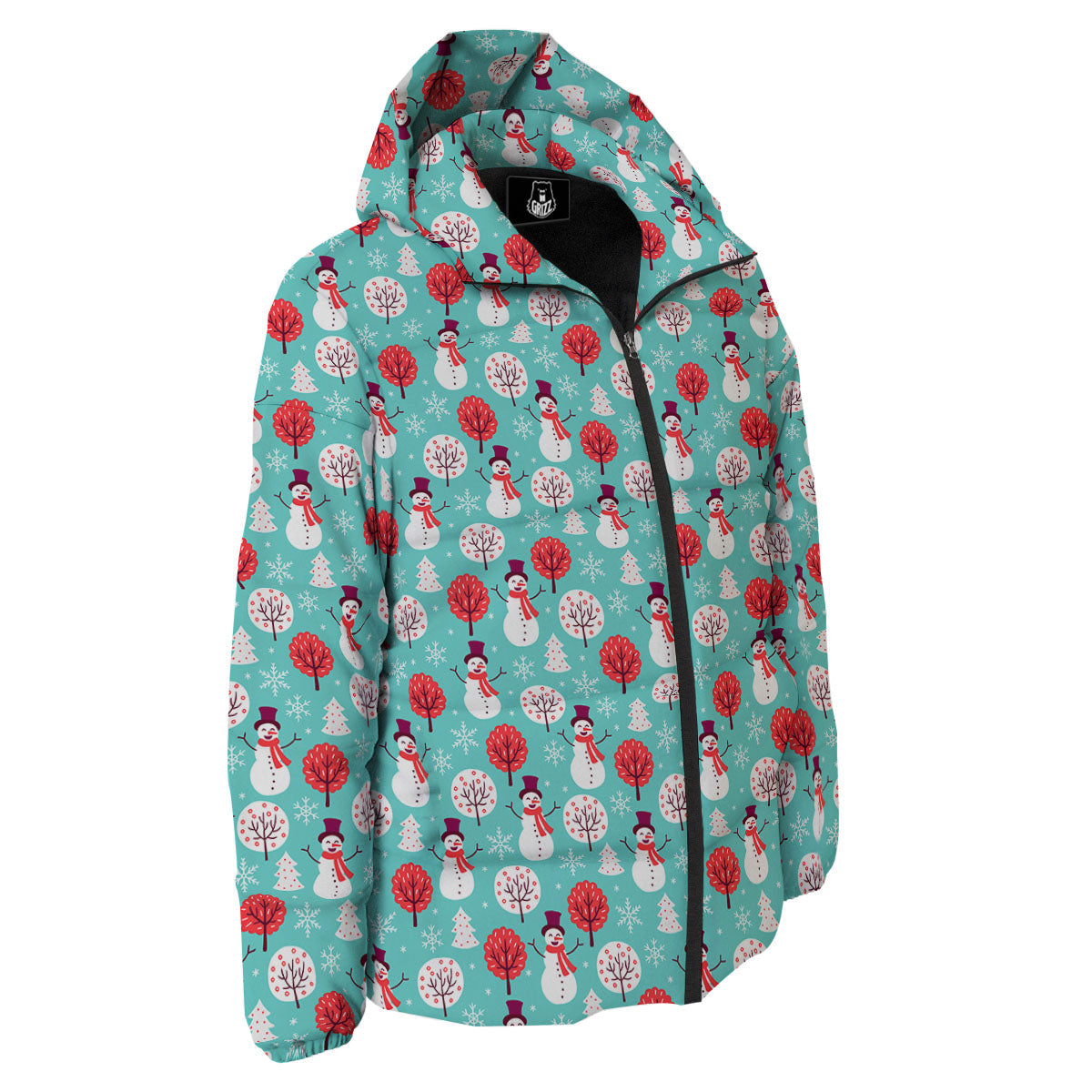 Happy Snowman Print Pattern Down Jacket-grizzshop