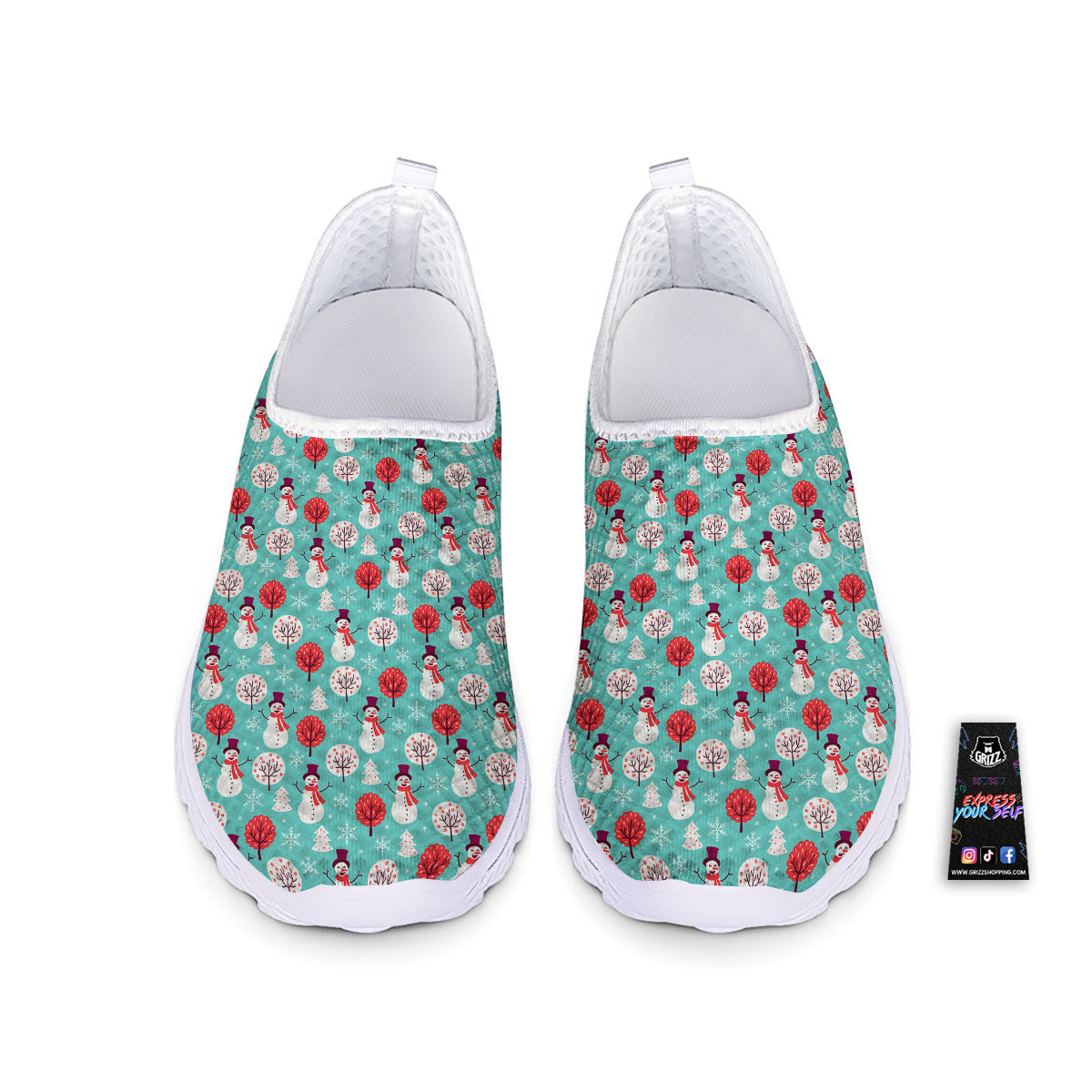 Happy Snowman Print Pattern Nurse Shoes-grizzshop