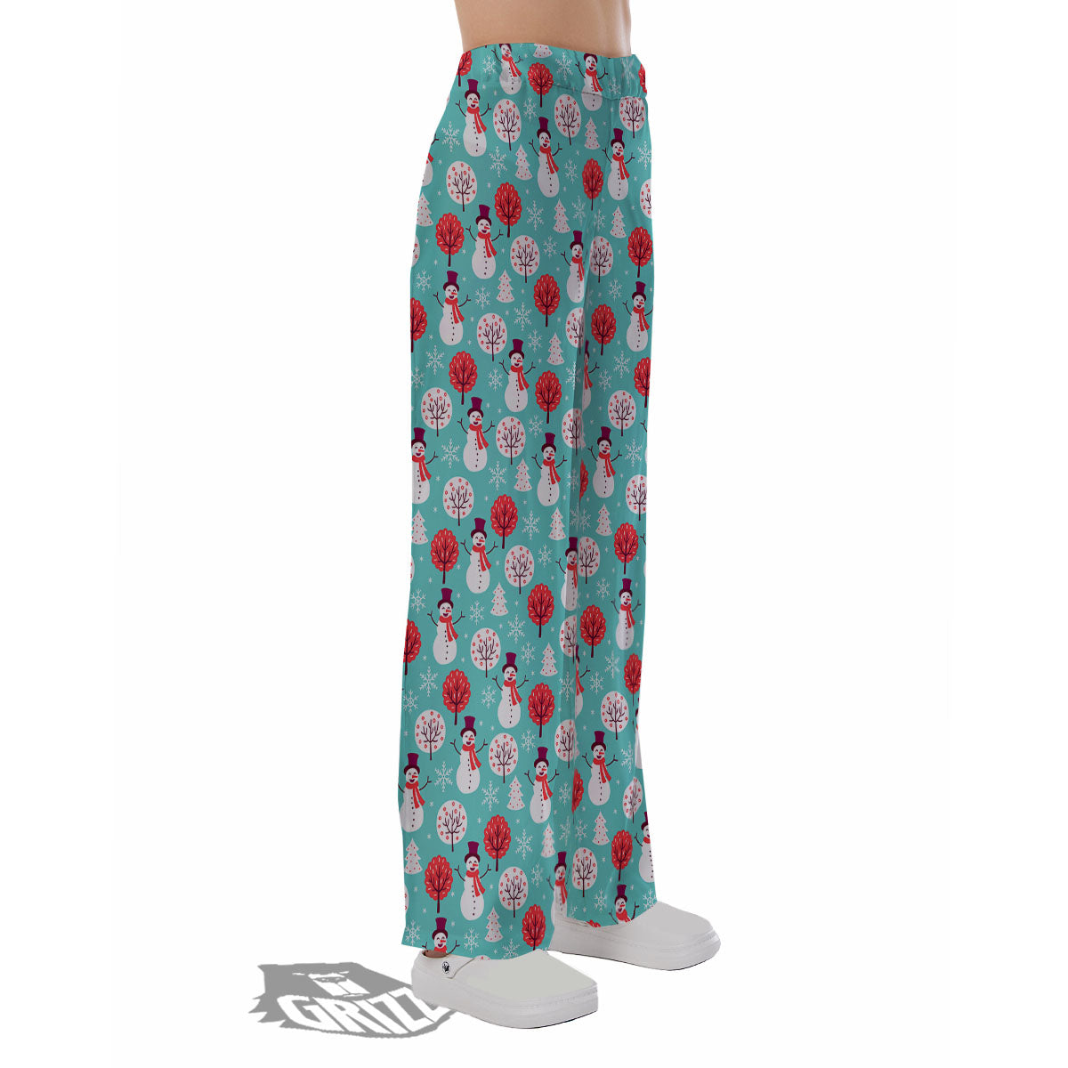 Happy Snowman Print Pattern Pajama Pants-grizzshop