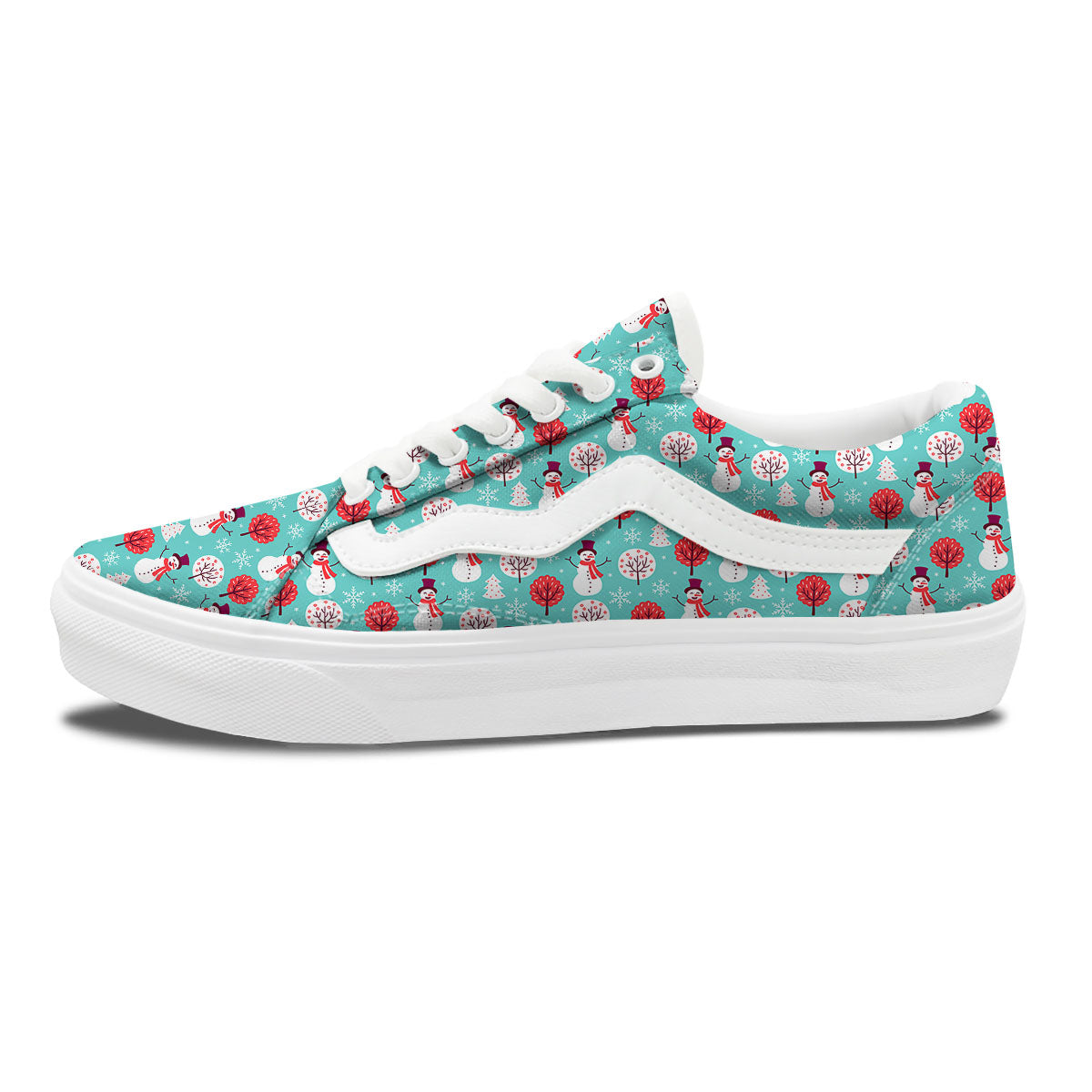 Happy Snowman Print Pattern Skate Shoes-grizzshop