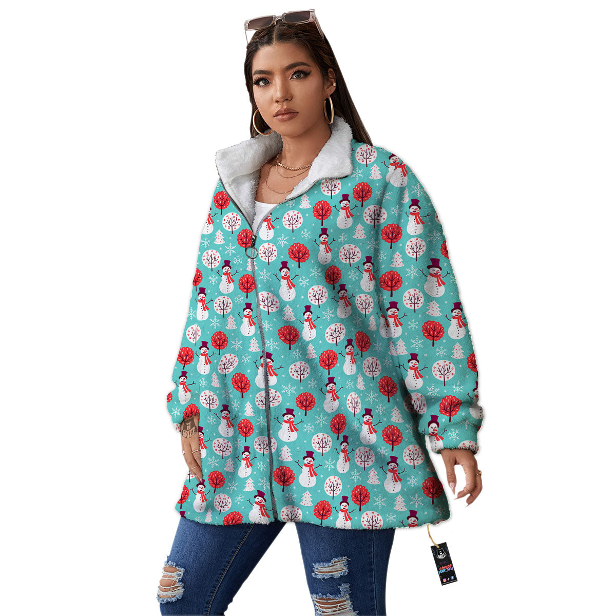 Happy Snowman Print Pattern Women's Sherpa Jacket-grizzshop