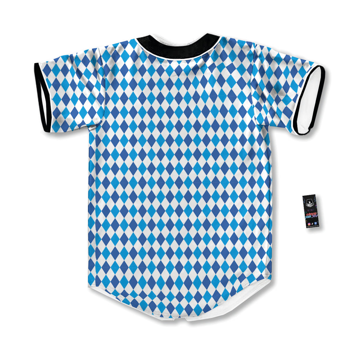 Harlequin Blue Print Pattern Baseball Jersey-grizzshop