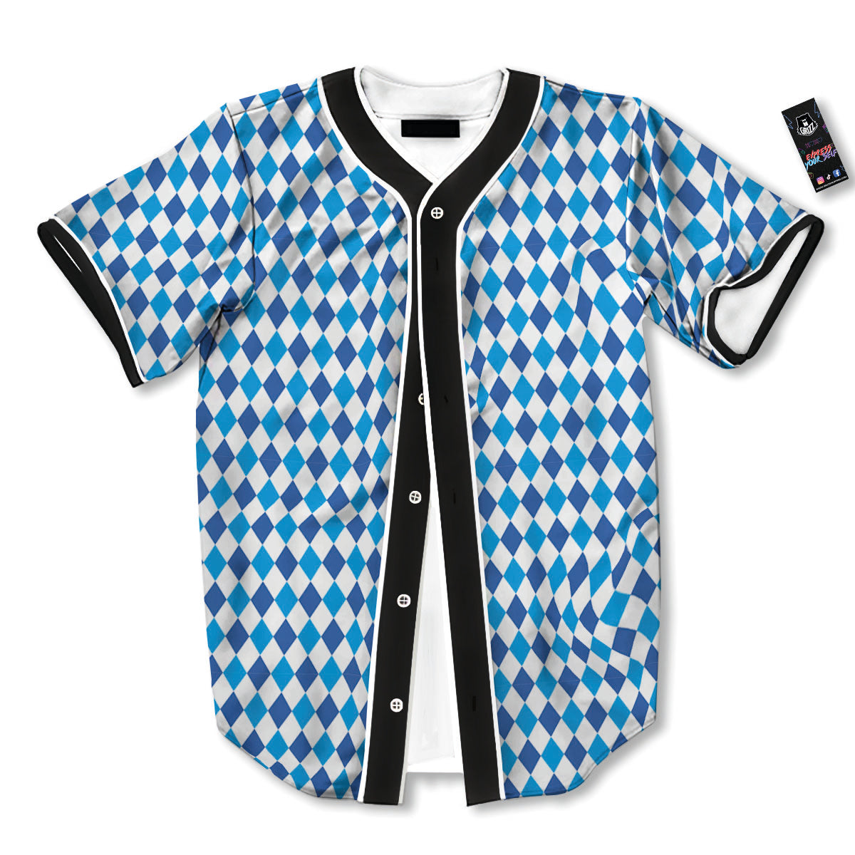 Harlequin Blue Print Pattern Baseball Jersey-grizzshop