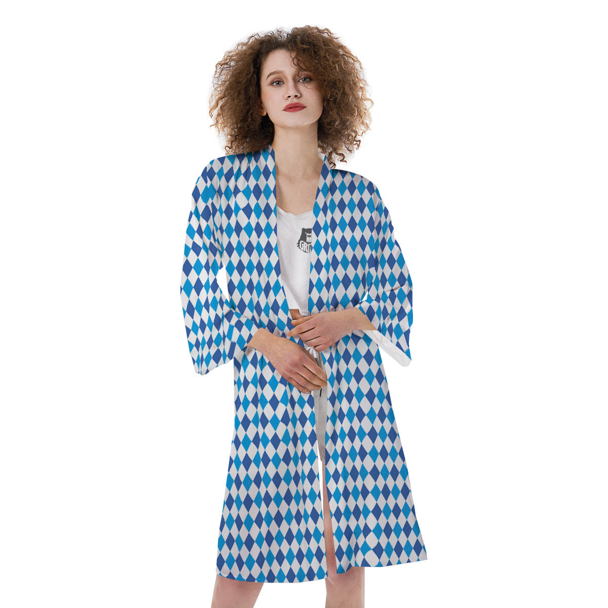 Harlequin Blue Print Pattern Kimono-grizzshop