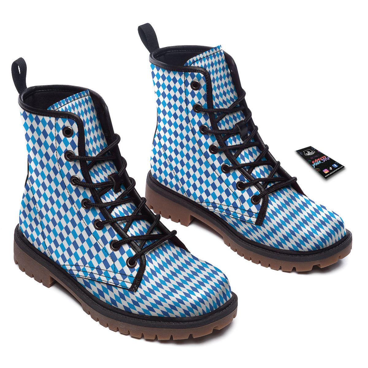 Harlequin Blue Print Pattern Work Boots-grizzshop
