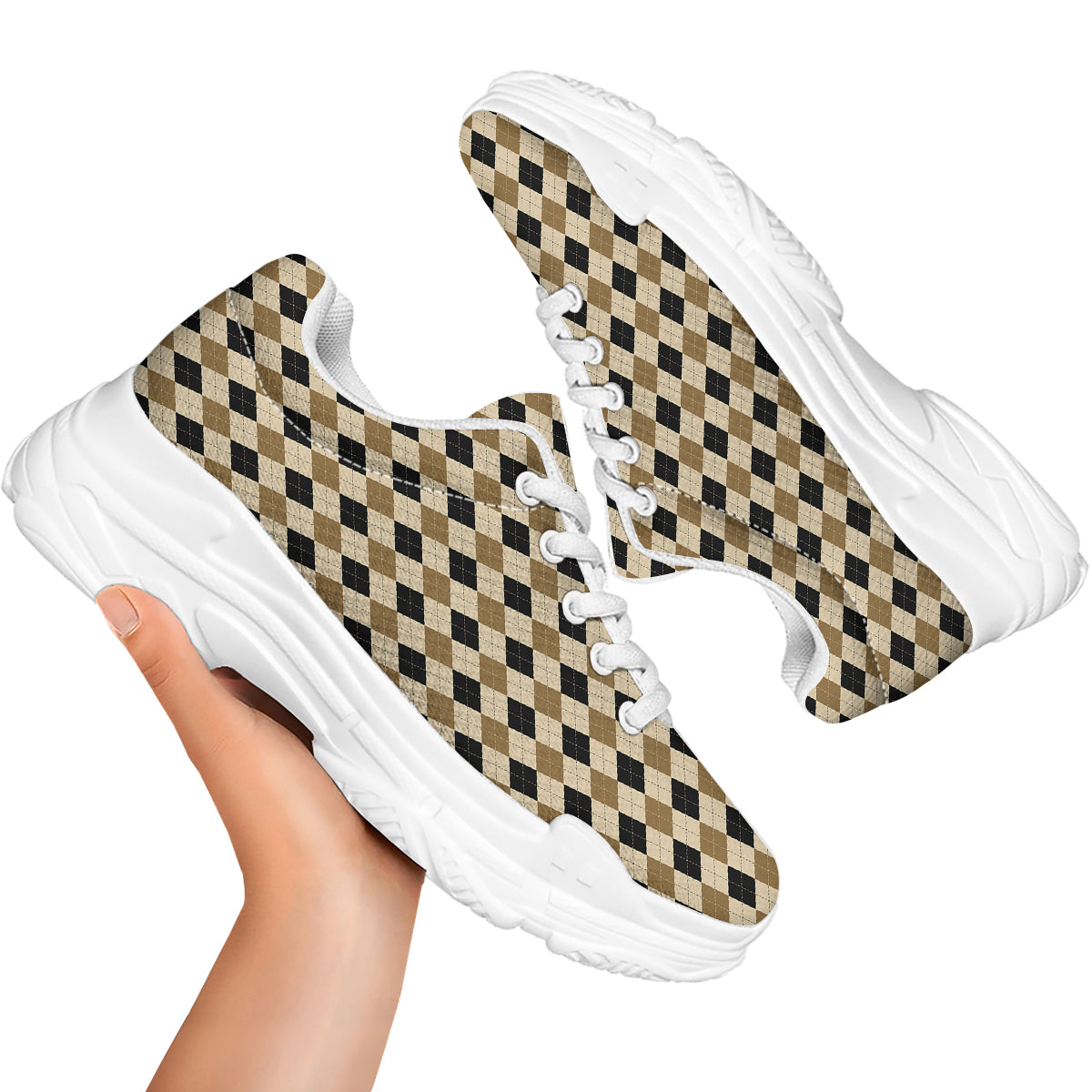 Harlequin Gold And Black Print Pattern White Chunky Shoes-grizzshop