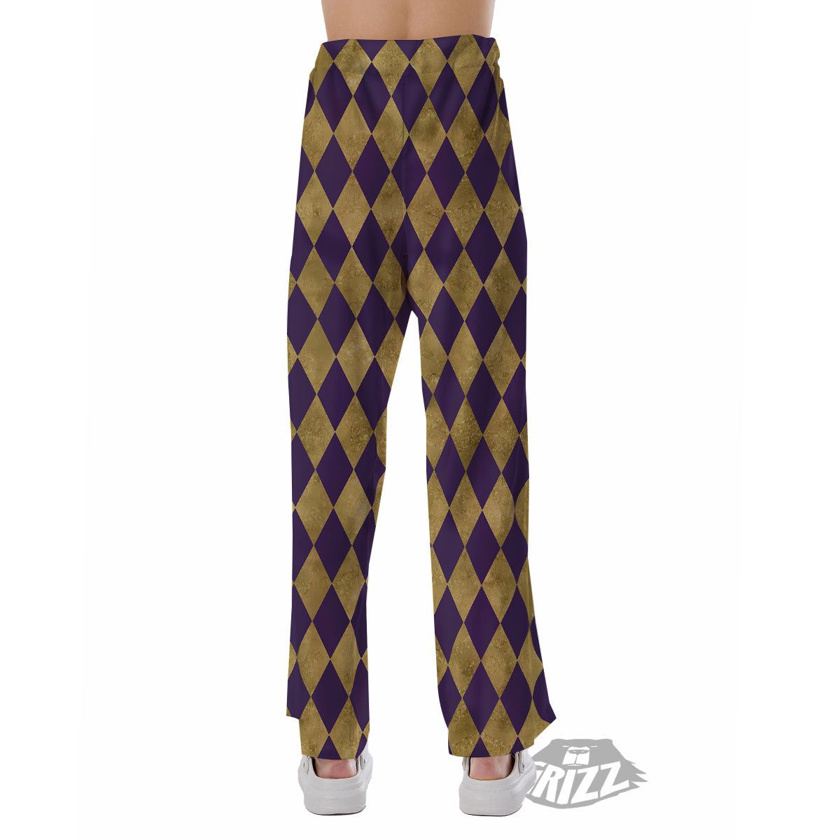 Harlequin Gold And Purple Print Pattern Pajama Pants-grizzshop