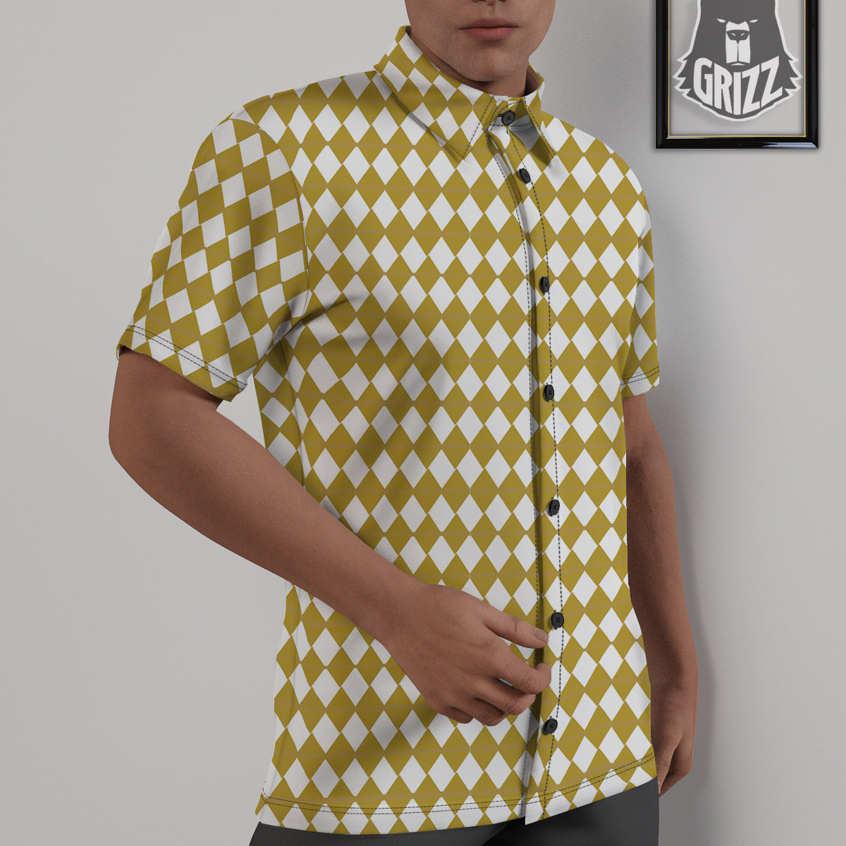 Harlequin Gold And White Print Pattern Untucked Shirts-grizzshop
