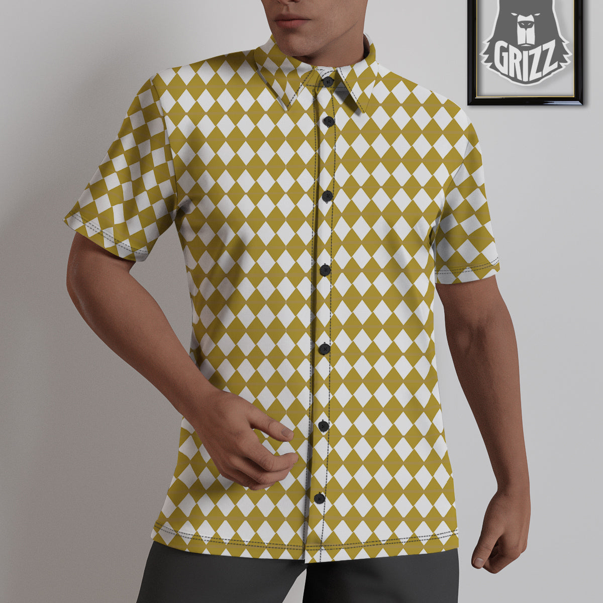 Harlequin Gold And White Print Pattern Untucked Shirts-grizzshop