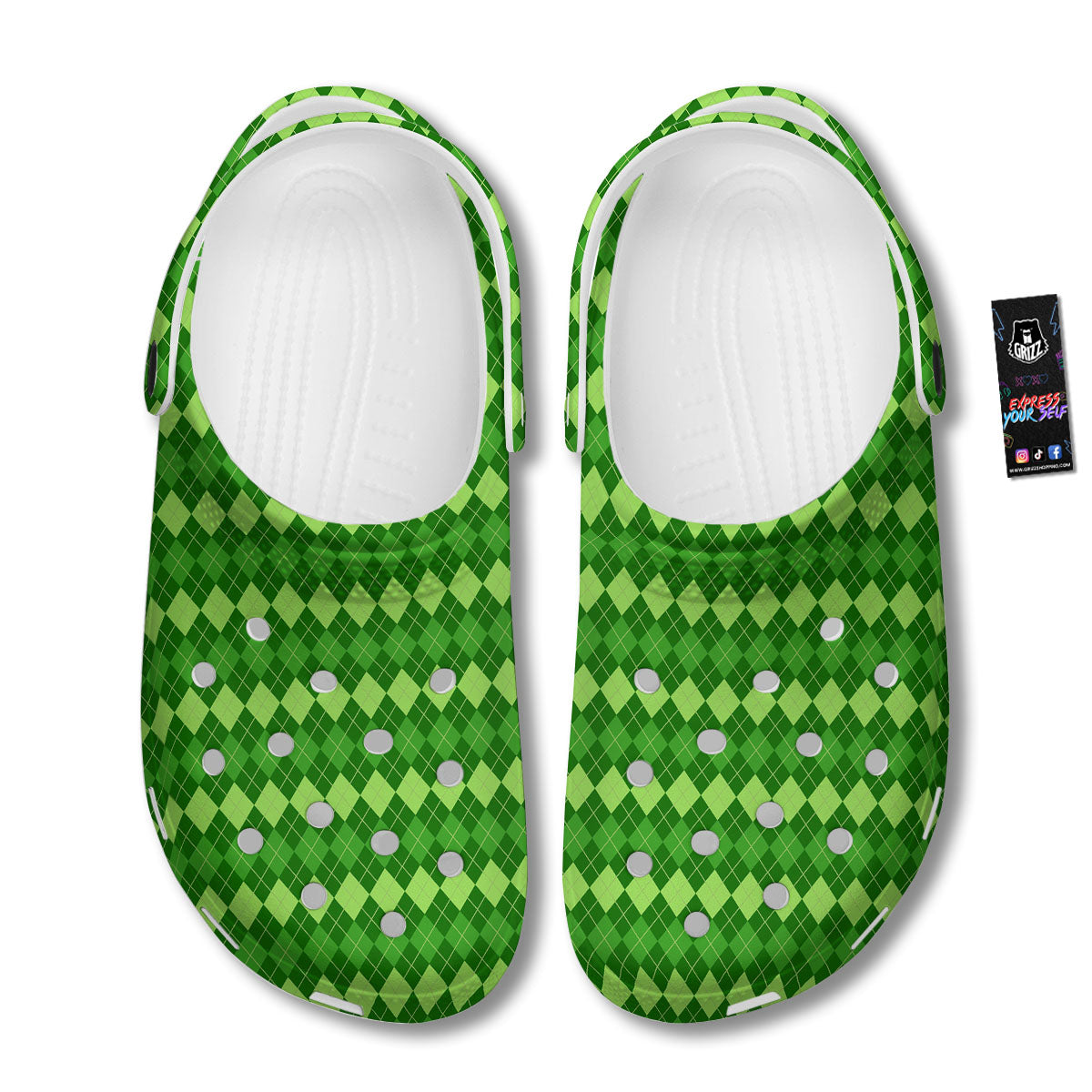 Harlequin Green Print Pattern Clog-grizzshop