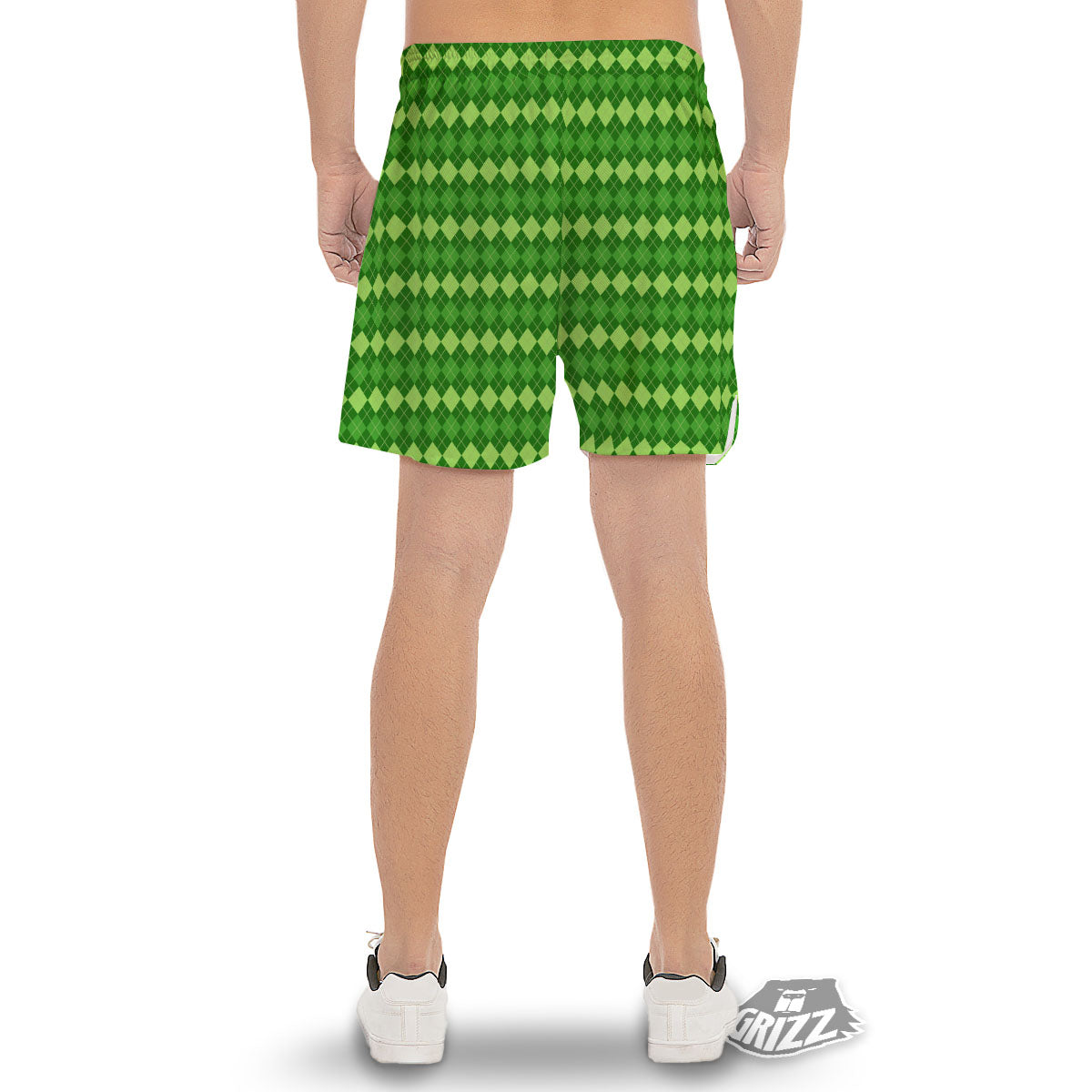 Harlequin Green Print Pattern Men's Gym Shorts-grizzshop