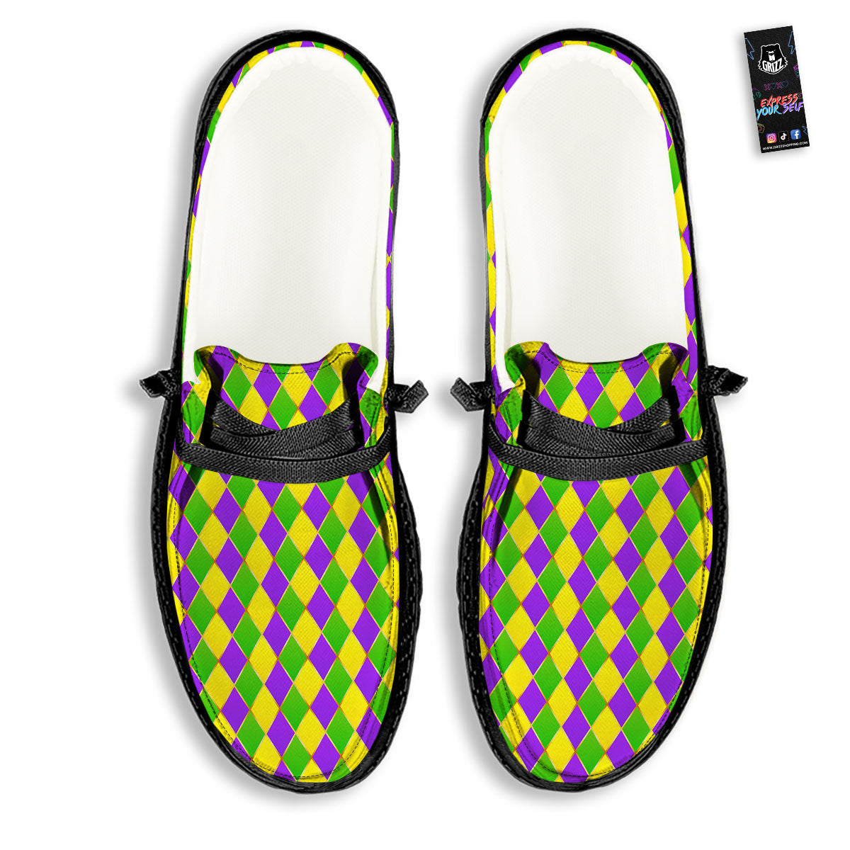 Harlequin Mardi Gras Print Pattern Black Loafers-grizzshop
