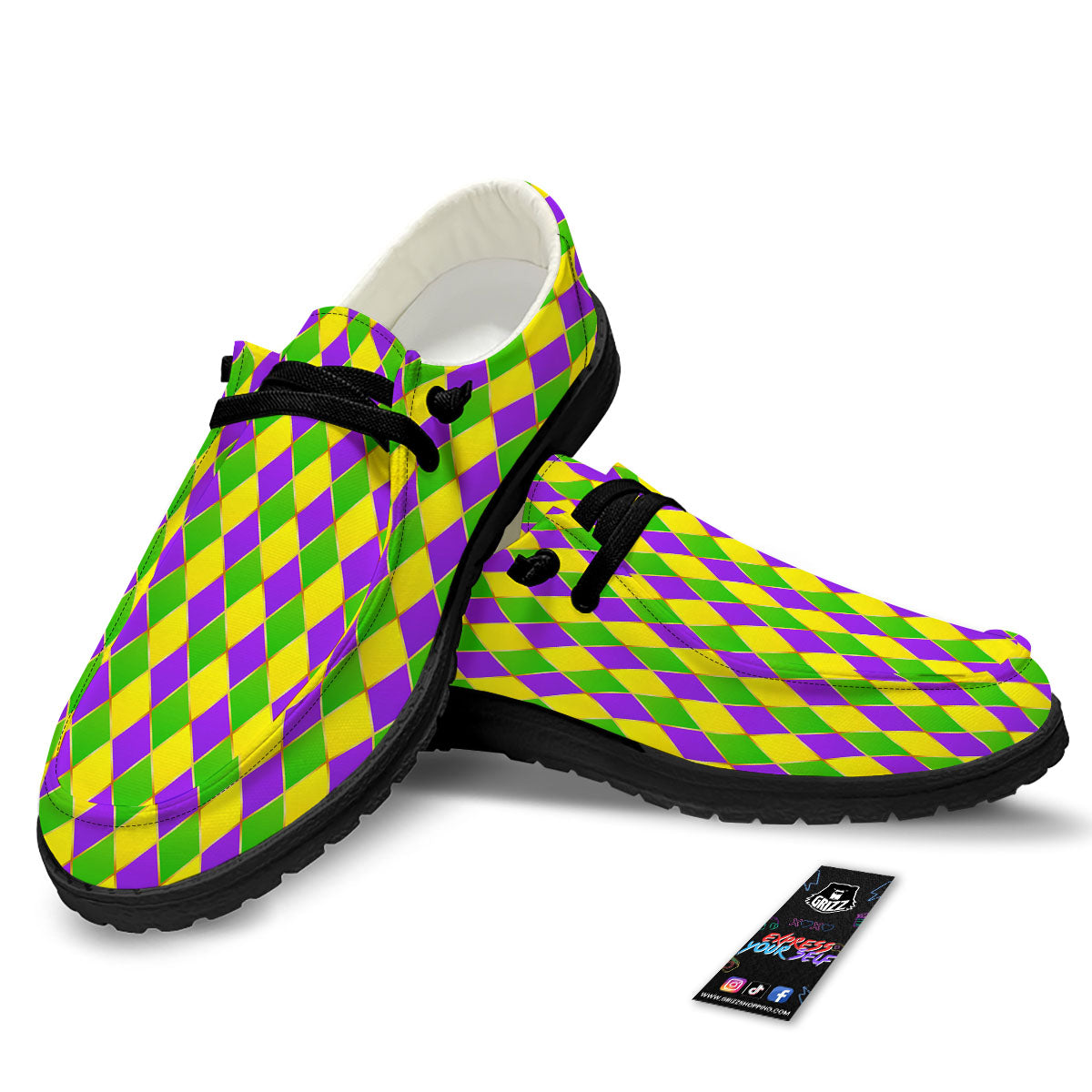 Harlequin Mardi Gras Print Pattern Black Loafers-grizzshop