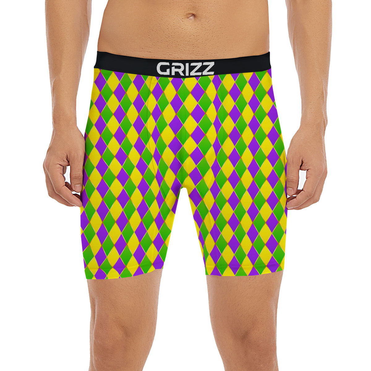 Harlequin Mardi Gras Print Pattern Boxer Briefs-grizzshop