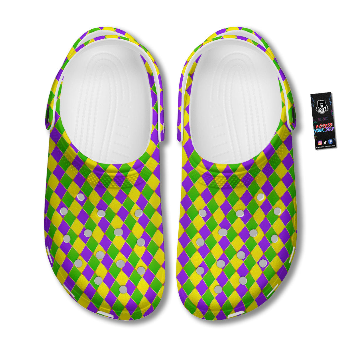 Harlequin Mardi Gras Print Pattern Clog-grizzshop