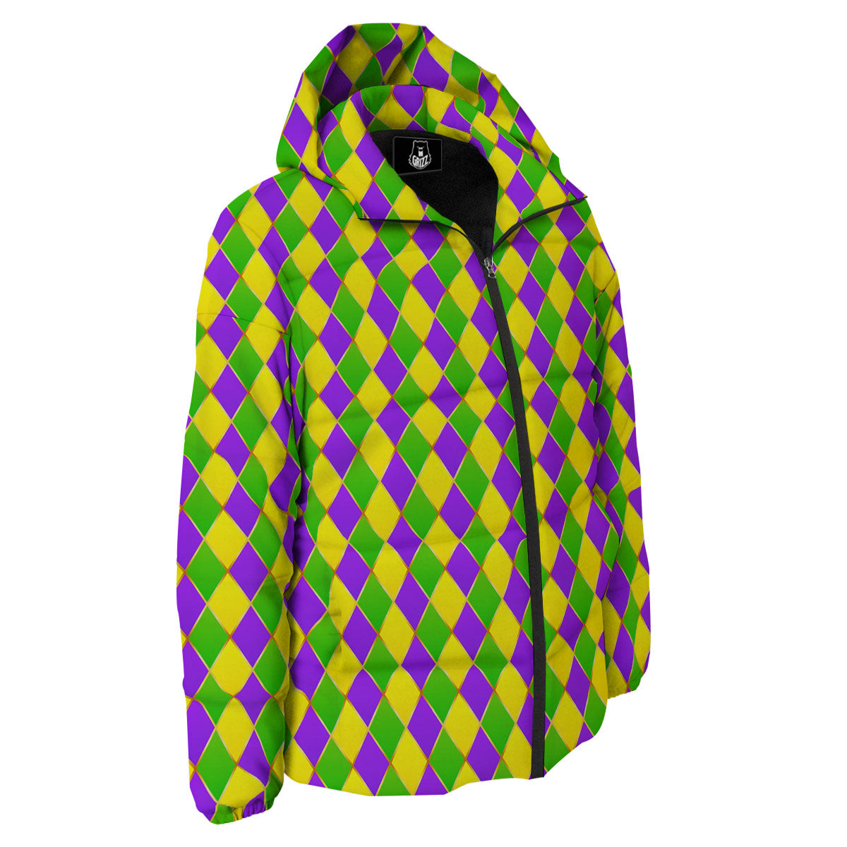 Harlequin Mardi Gras Print Pattern Down Jacket-grizzshop