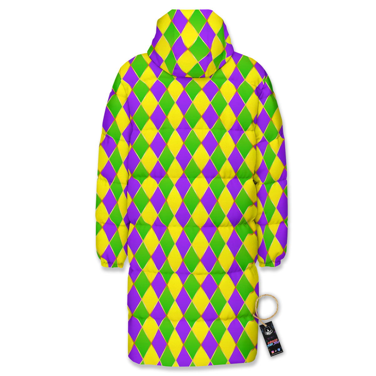 Harlequin Mardi Gras Print Pattern Long Down Jacket-grizzshop