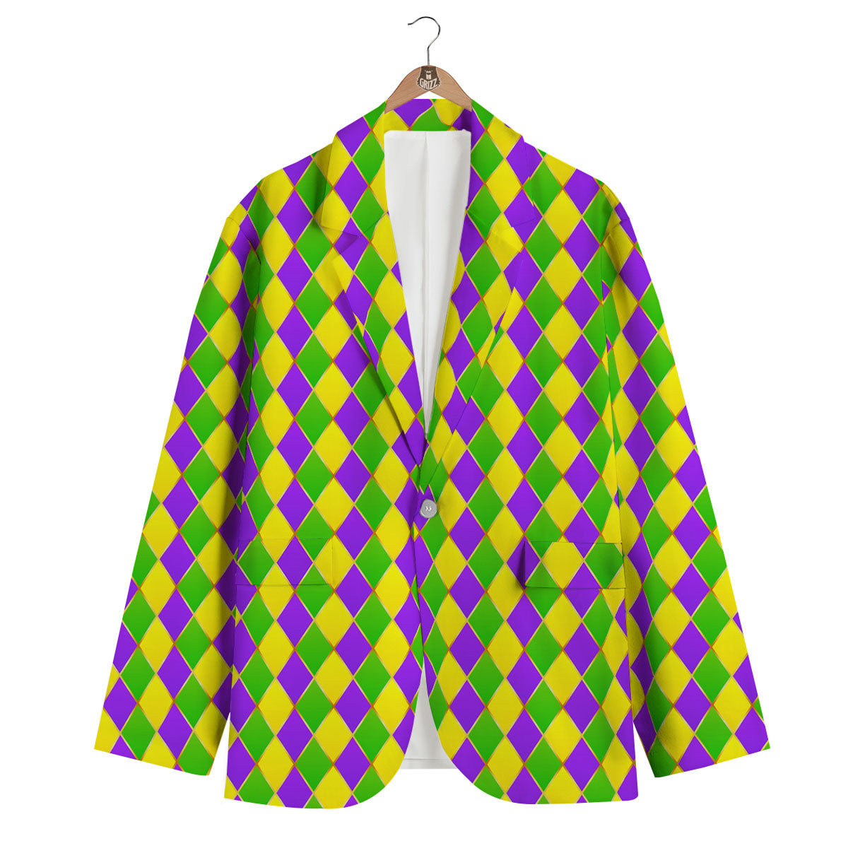 Harlequin Mardi Gras Print Pattern Men's Blazer-grizzshop