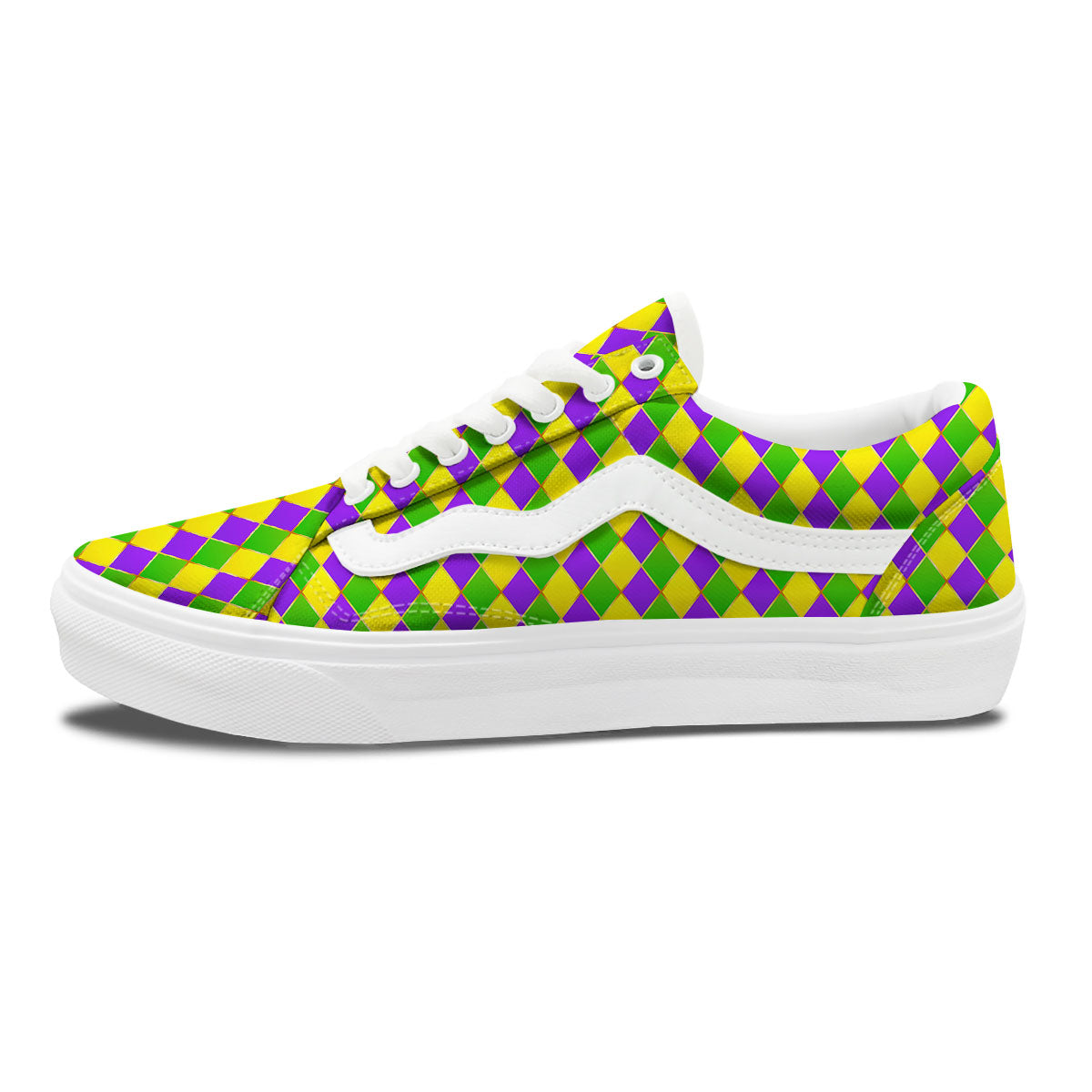 Harlequin Mardi Gras Print Pattern Skate Shoes-grizzshop