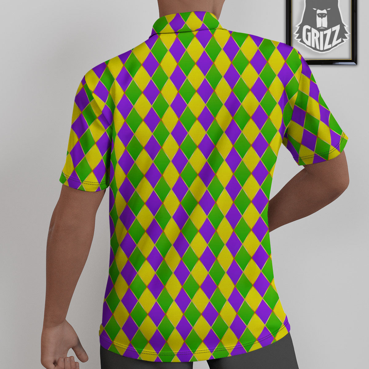 Harlequin Mardi Gras Print Pattern Untucked Shirts-grizzshop