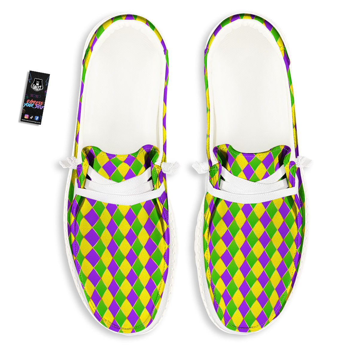 Harlequin Mardi Gras Print Pattern White Loafers-grizzshop