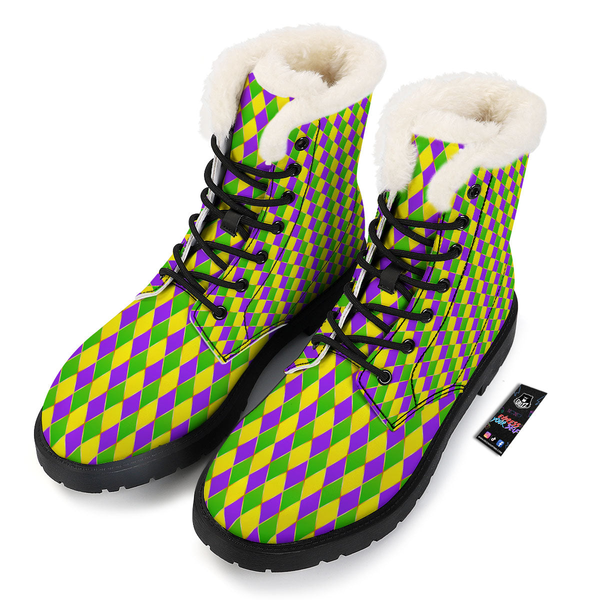 Harlequin Mardi Gras Print Pattern Winter Boots-grizzshop