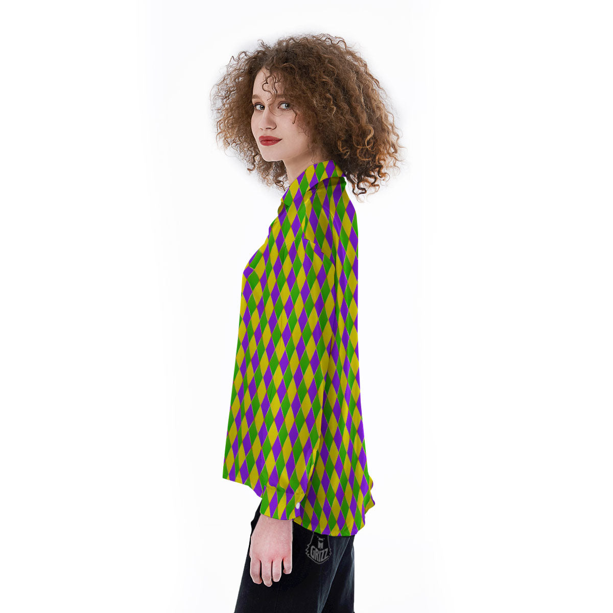 Harlequin Mardi Gras Print Pattern Women's Long Sleeve Shirts-grizzshop