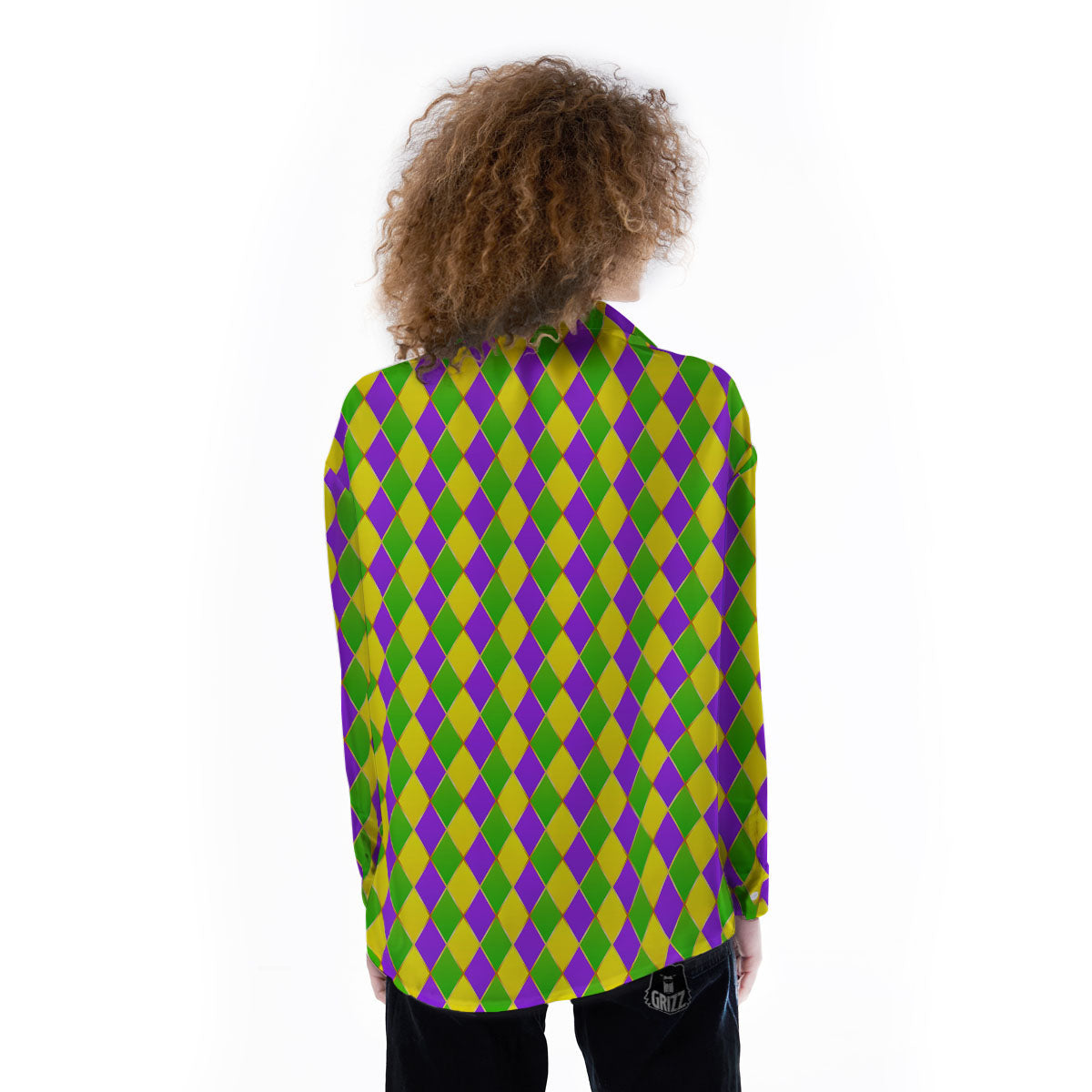 Harlequin Mardi Gras Print Pattern Women's Long Sleeve Shirts-grizzshop