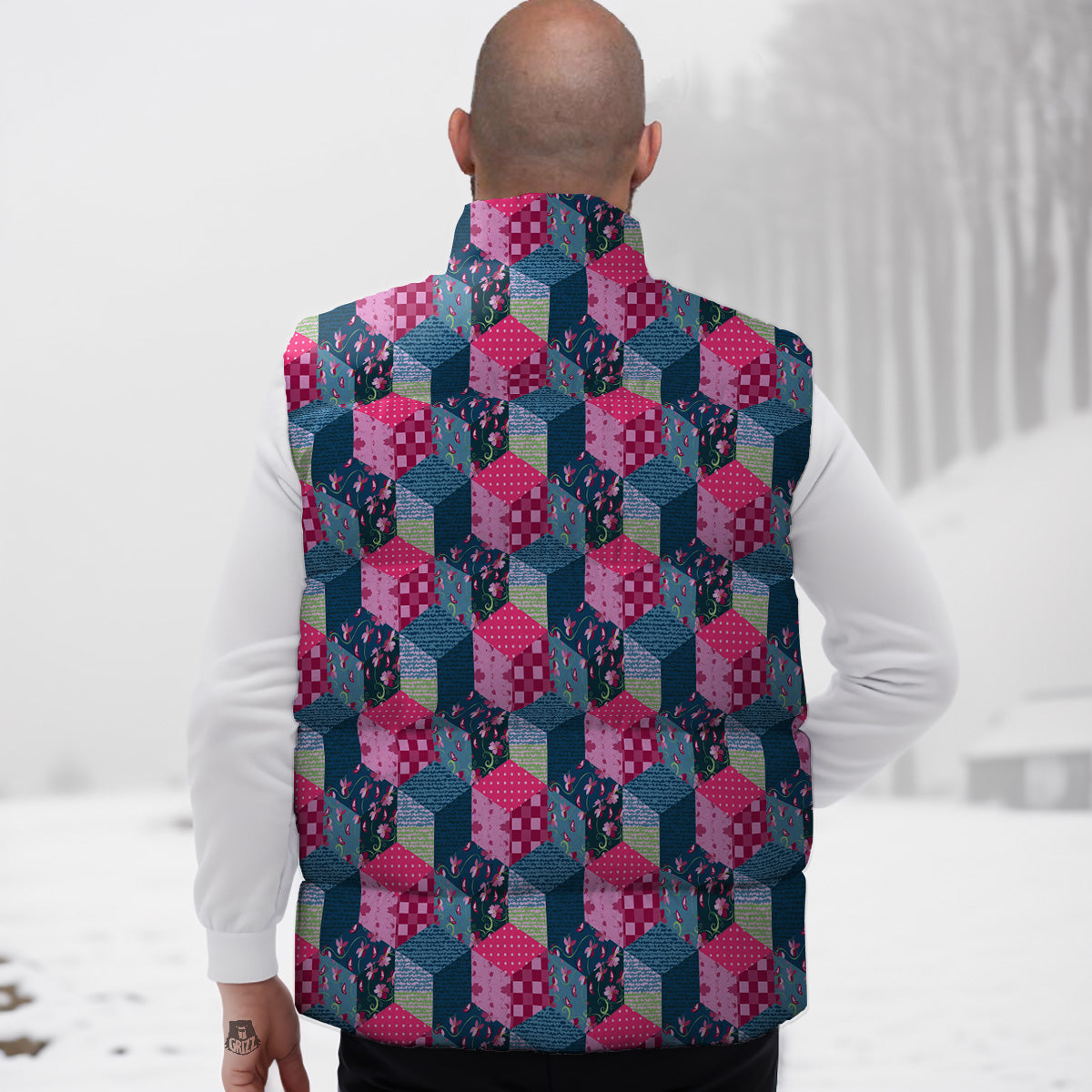 Harlequin Print Pattern Down Vest-grizzshop