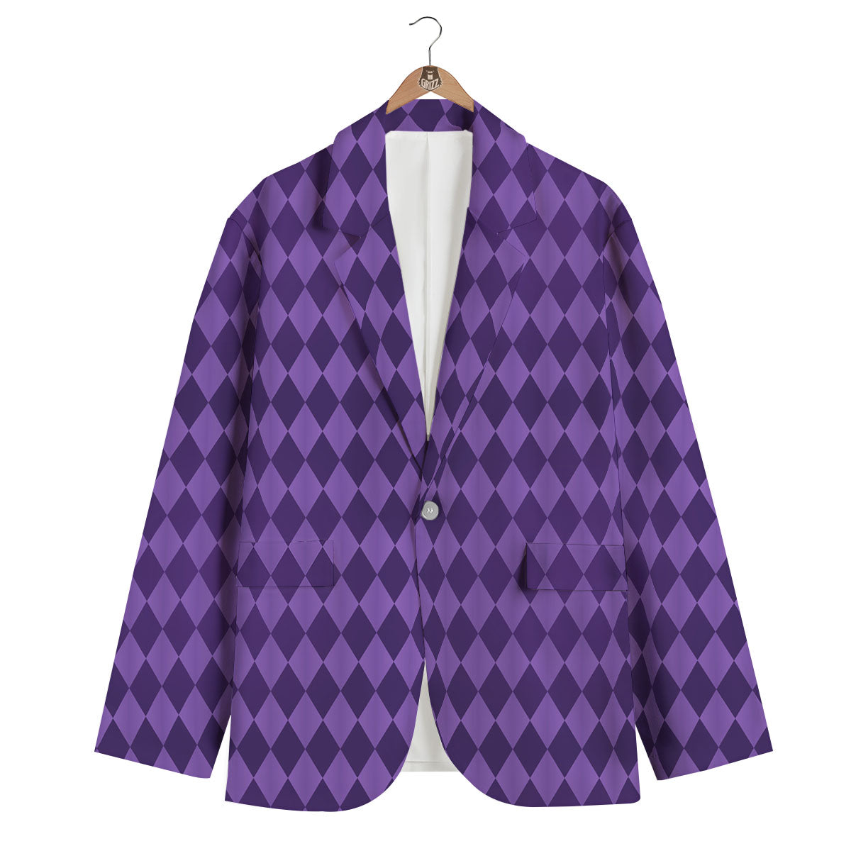 Harlequin Purple Print Pattern Men's Blazer-grizzshop