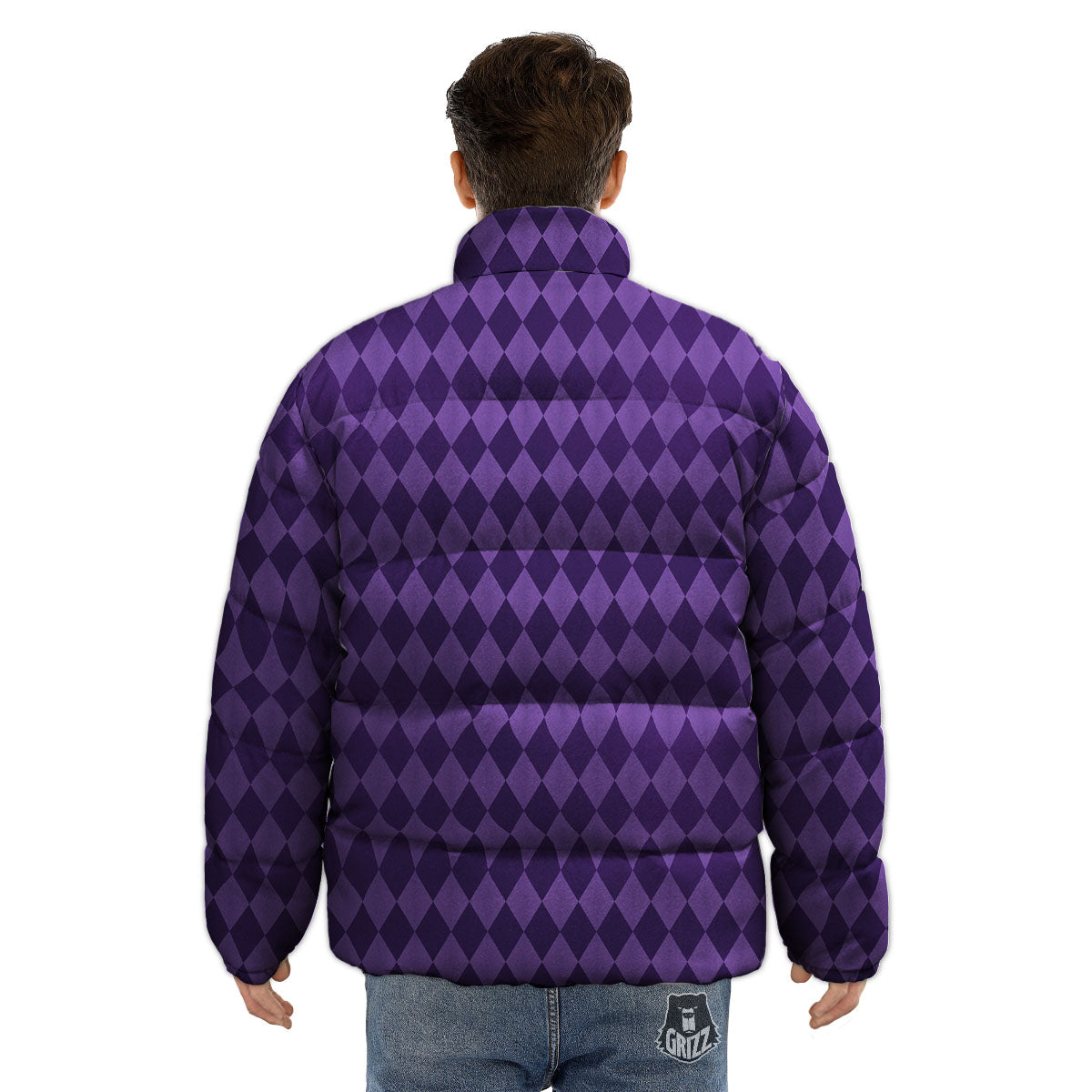 Harlequin Purple Print Pattern Puffer Jacket-grizzshop