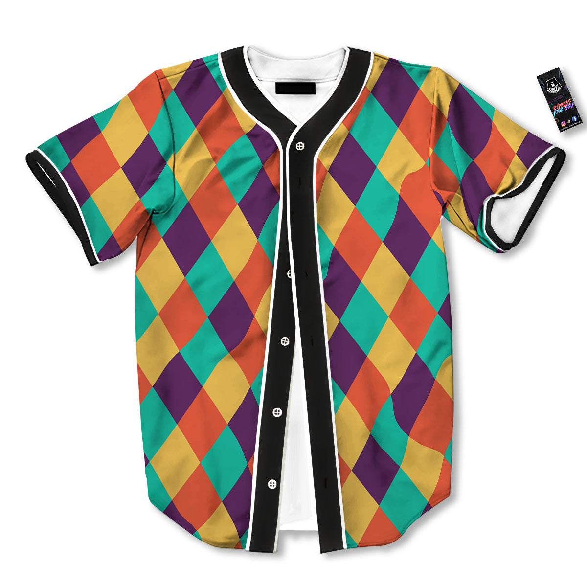 Harlequin Retro Print Pattern Baseball Jersey-grizzshop