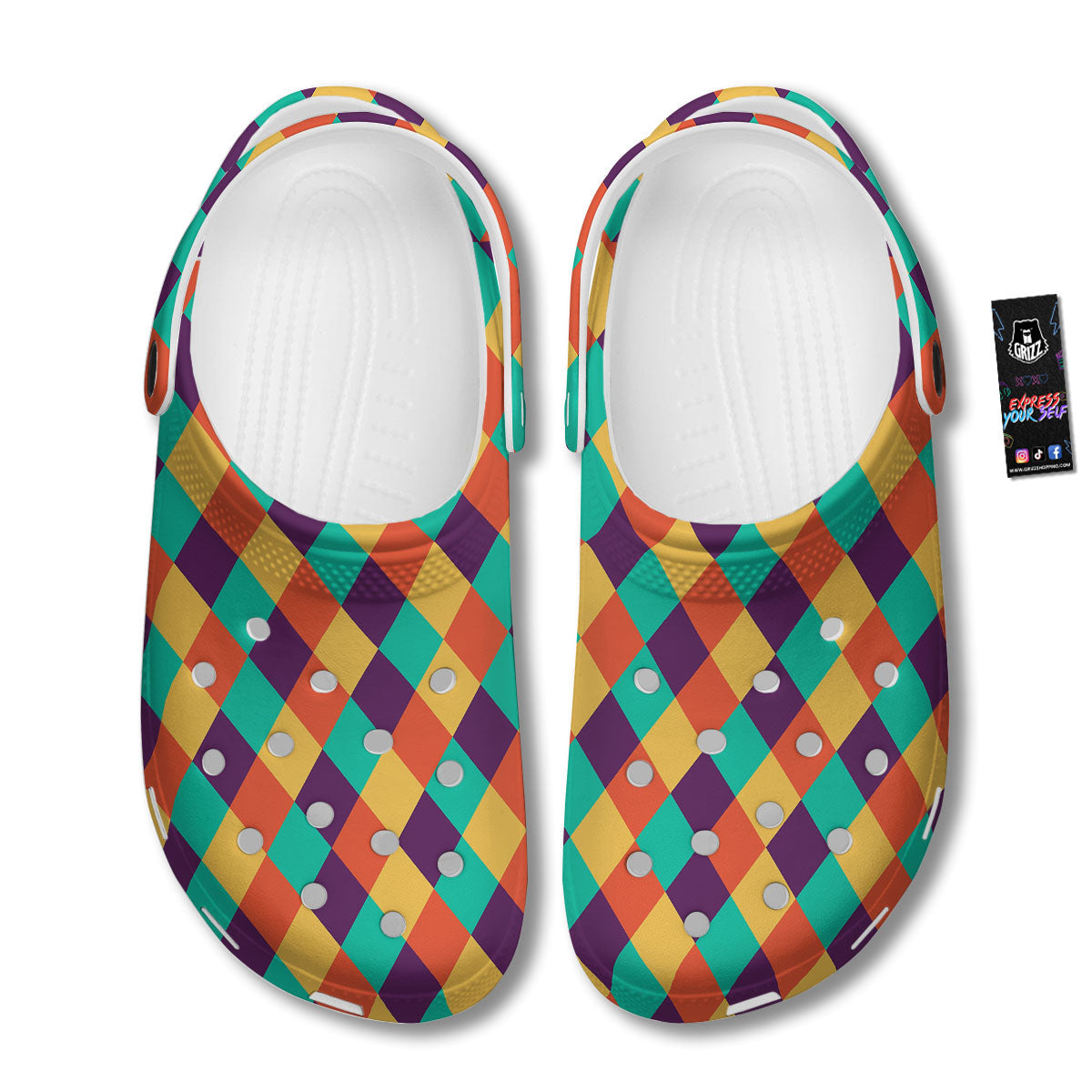 Harlequin Retro Print Pattern Clog-grizzshop