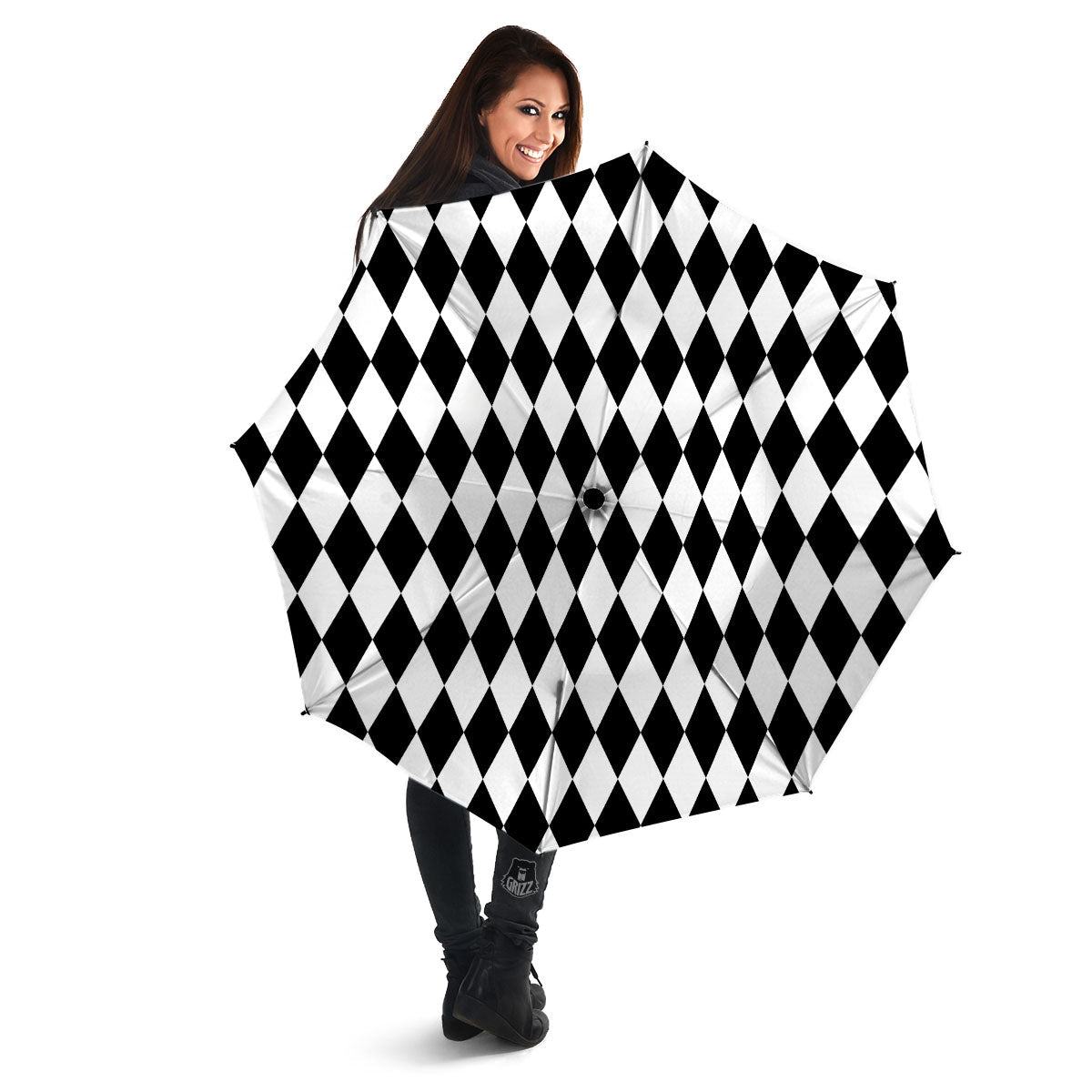 Harlequin White And Black Print Pattern Umbrella-grizzshop
