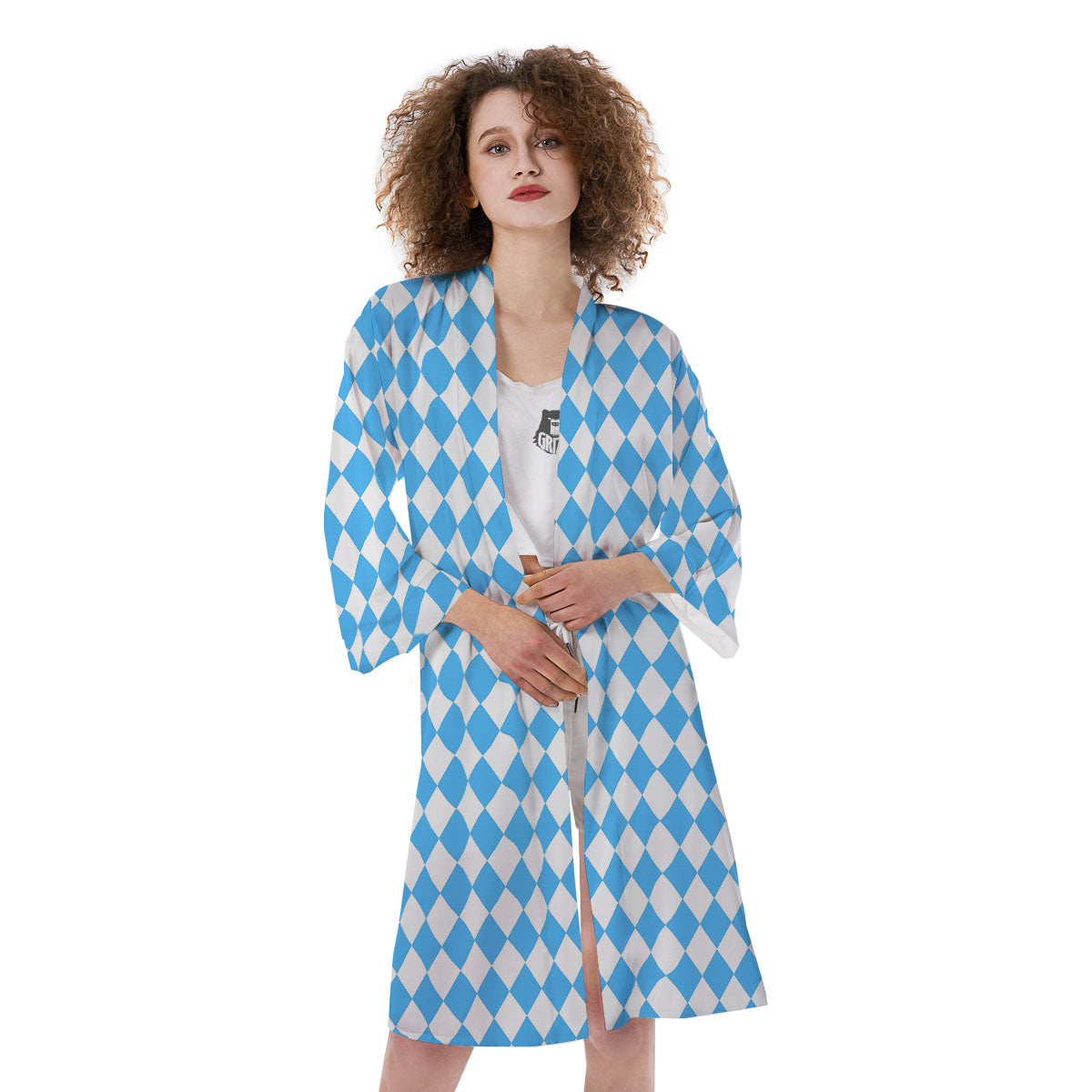 Harlequin White And Blue Print Pattern Kimono-grizzshop