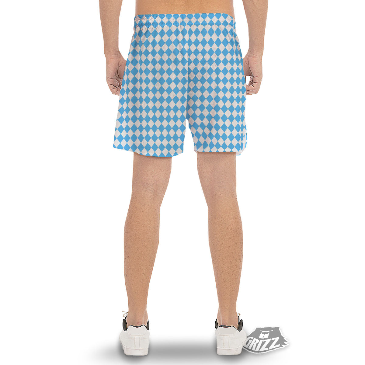 Harlequin White And Blue Print Pattern Men's Gym Shorts-grizzshop