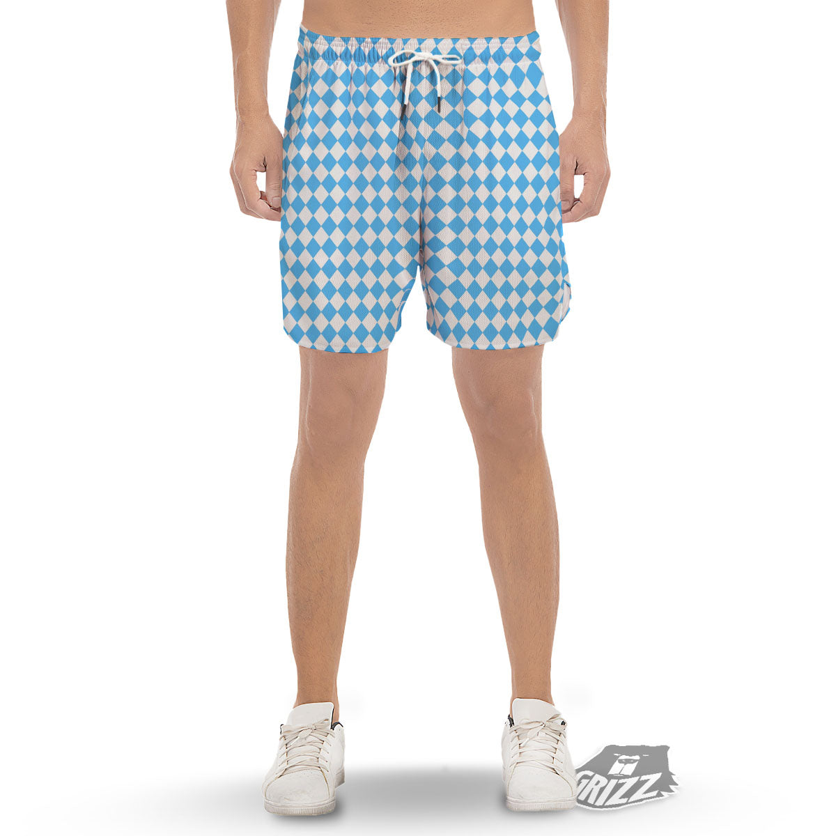 Harlequin White And Blue Print Pattern Men's Gym Shorts-grizzshop