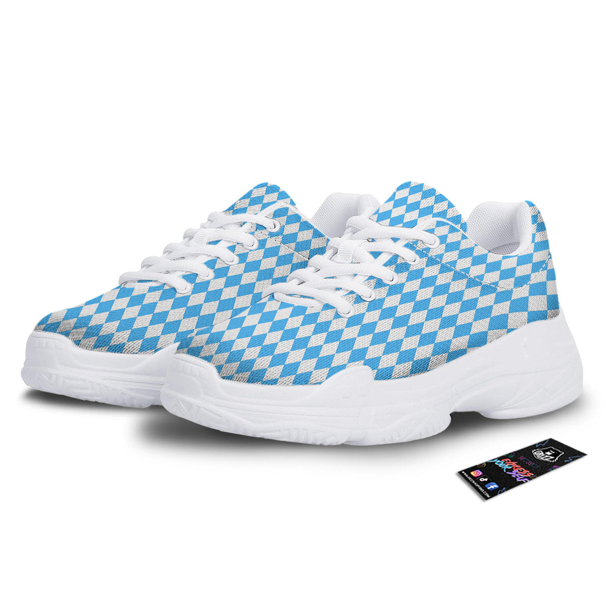 Harlequin White And Blue Print Pattern White Chunky Shoes-grizzshop