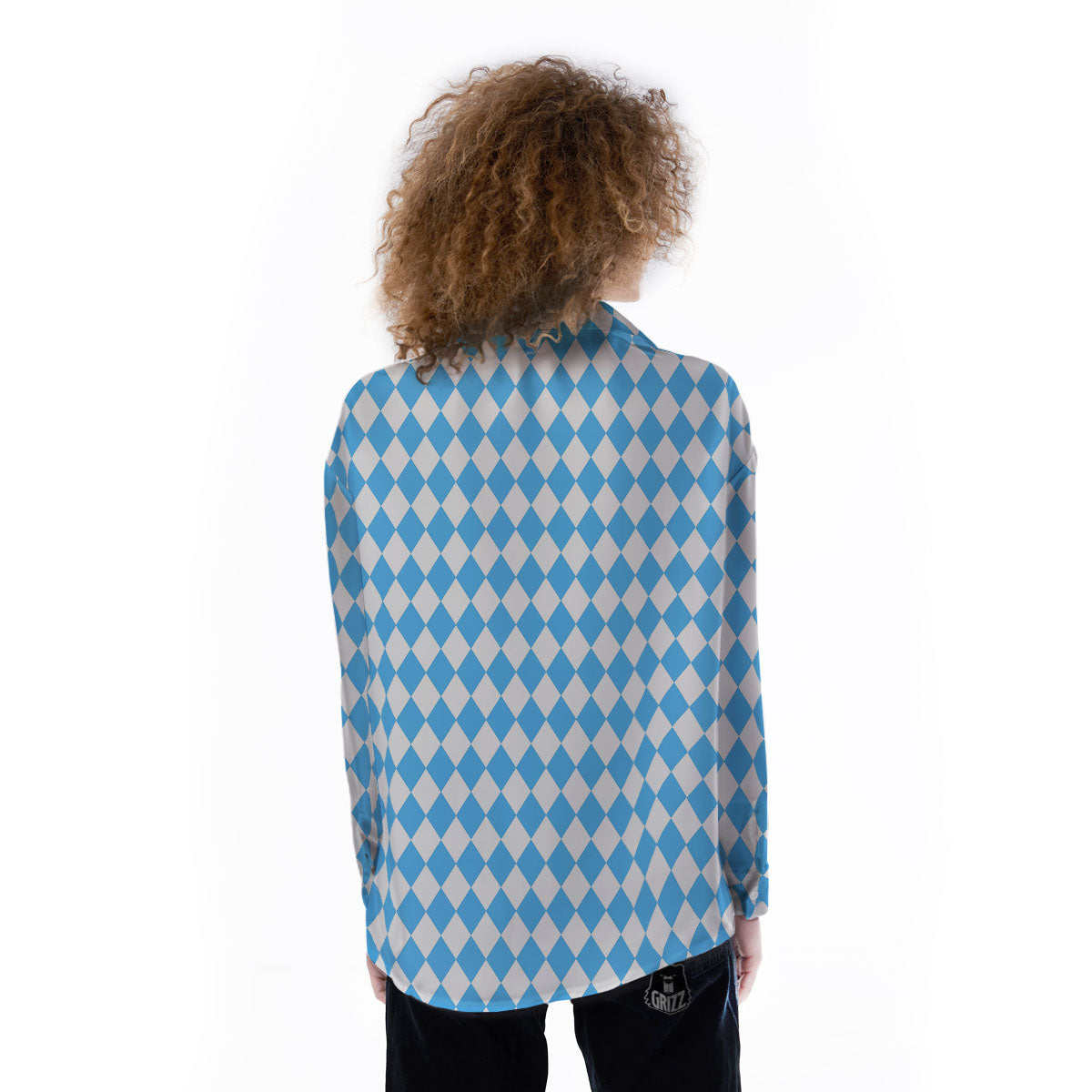 Harlequin White And Blue Print Pattern Women's Long Sleeve Shirts-grizzshop