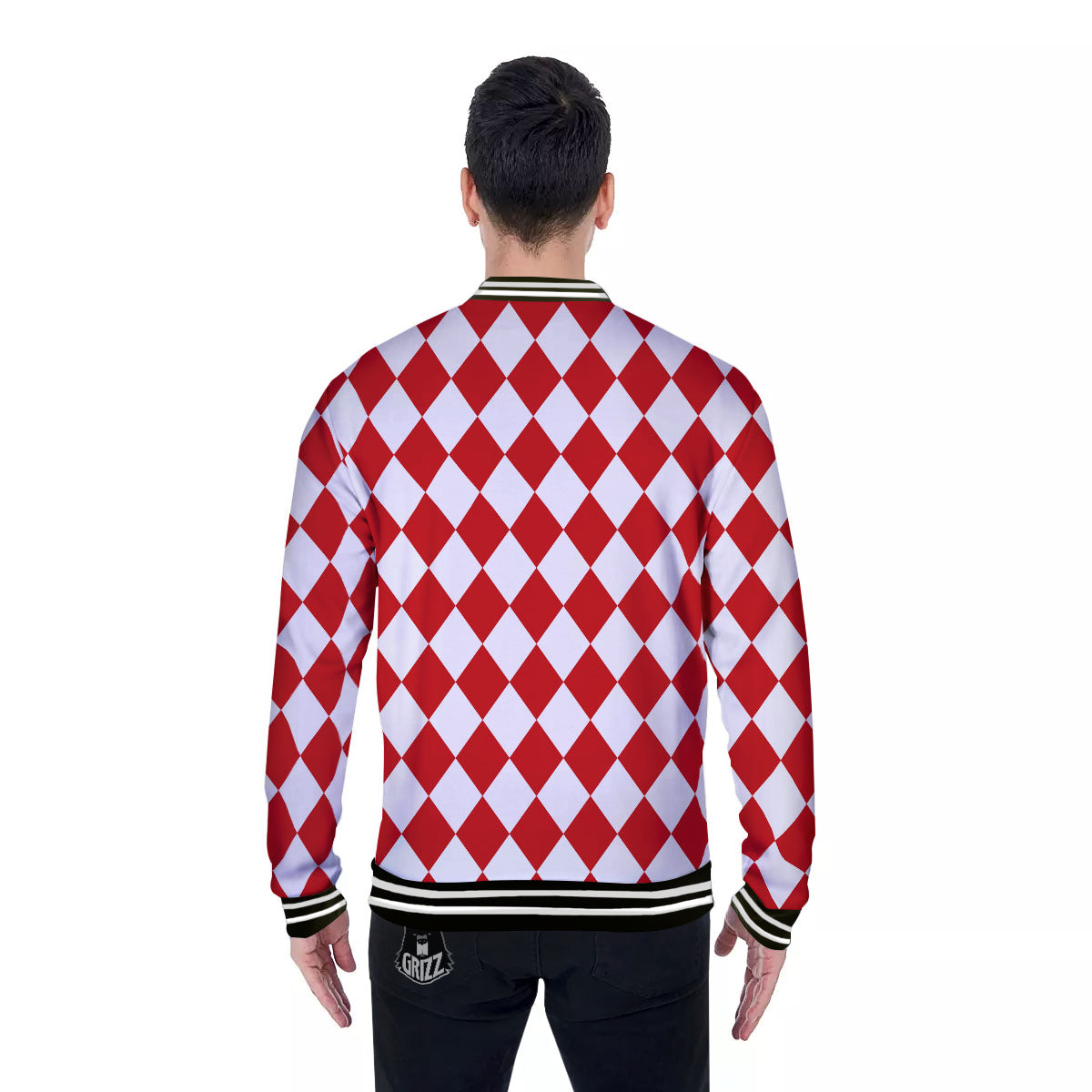 Harlequin White And Red Print Pattern Baseball Jacket-grizzshop