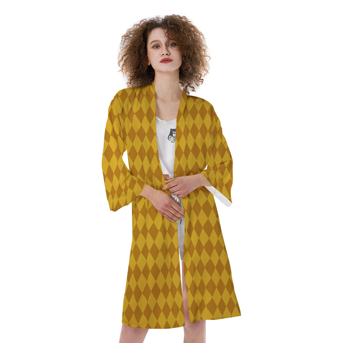 Harlequin Yellow Print Pattern Kimono-grizzshop