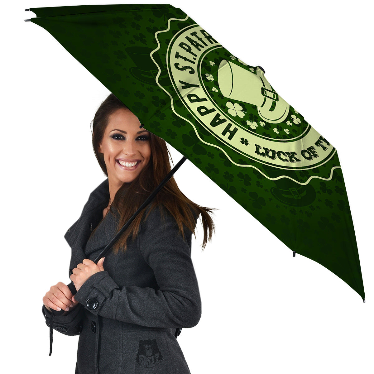 Hat And St. Patrick's Day Clover Print Umbrella-grizzshop