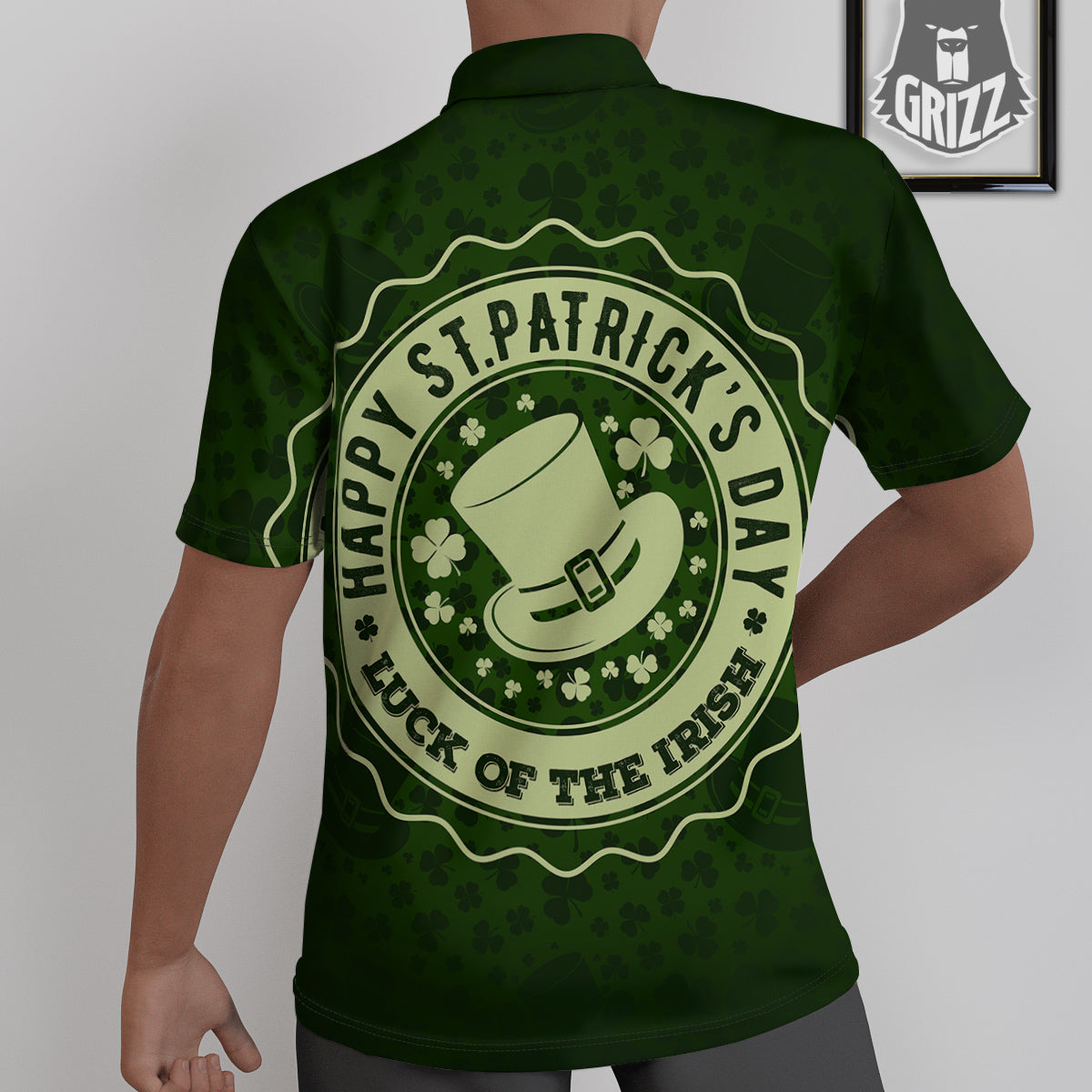 Hat And St. Patrick's Day Clover Print Untucked Shirts-grizzshop
