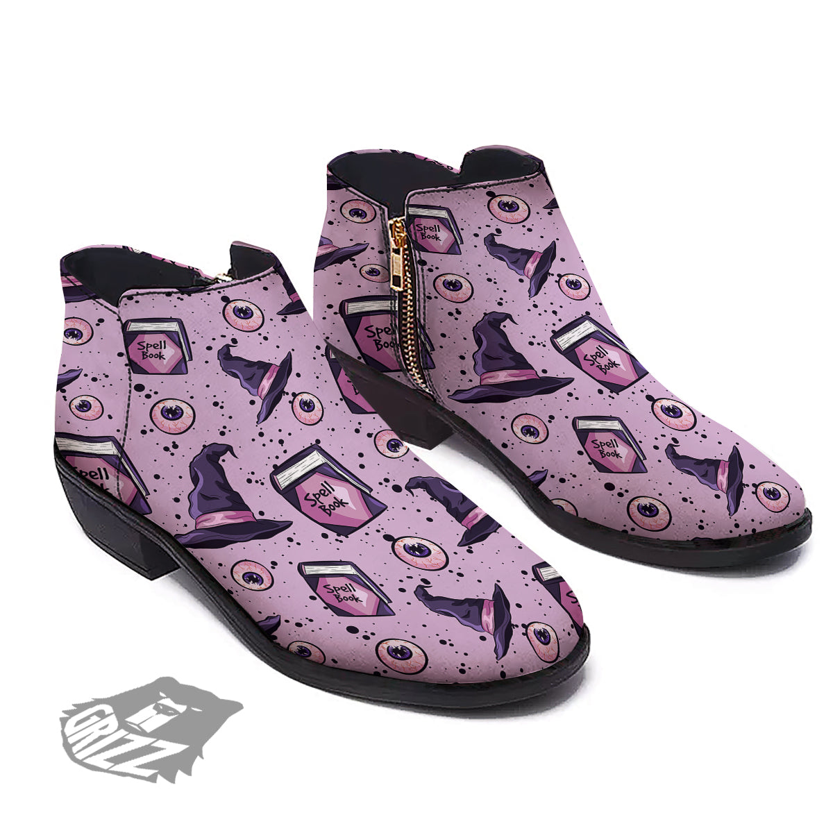 Hat Wizard Print Pattern Ankle Boots-grizzshop