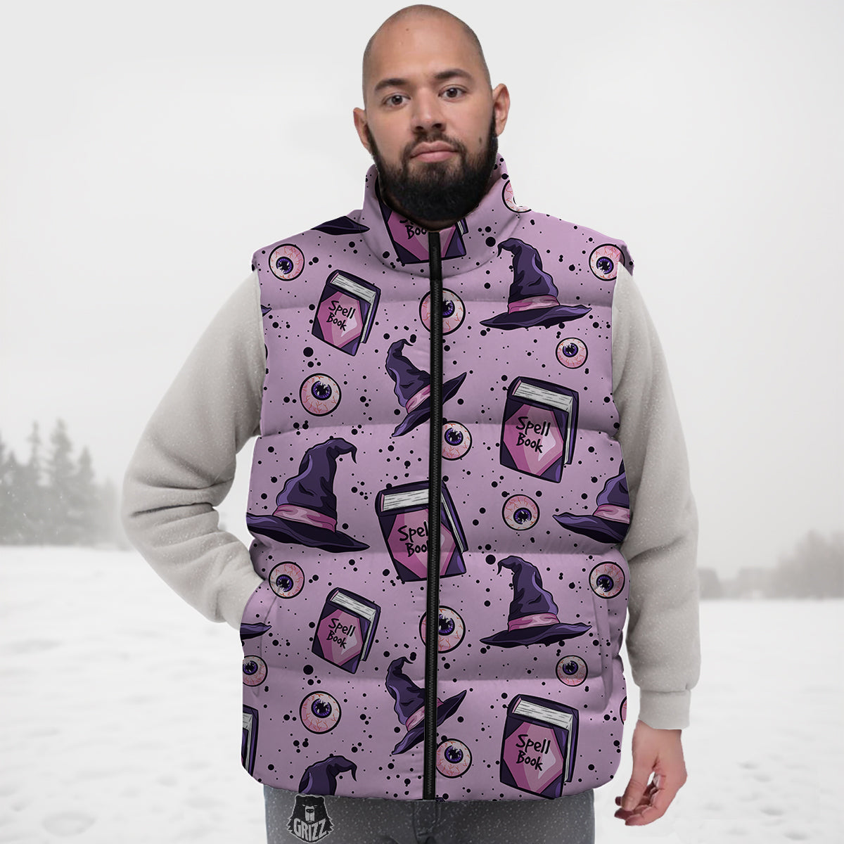 Hat Wizard Print Pattern Down Vest-grizzshop