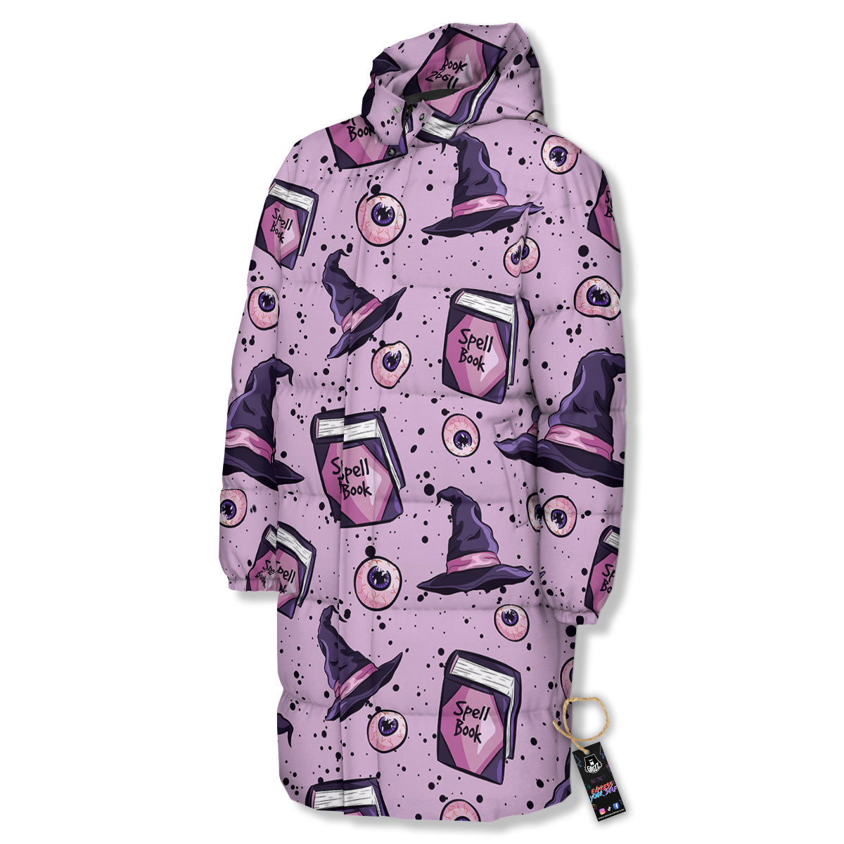 Hat Wizard Print Pattern Long Down Jacket-grizzshop
