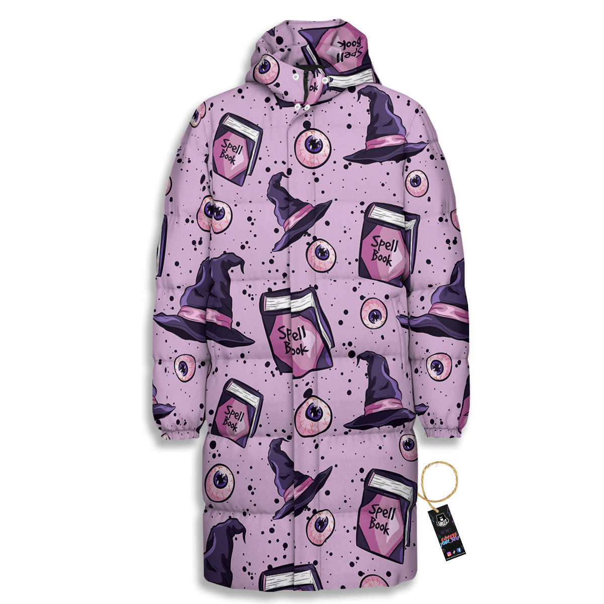 Hat Wizard Print Pattern Long Down Jacket-grizzshop