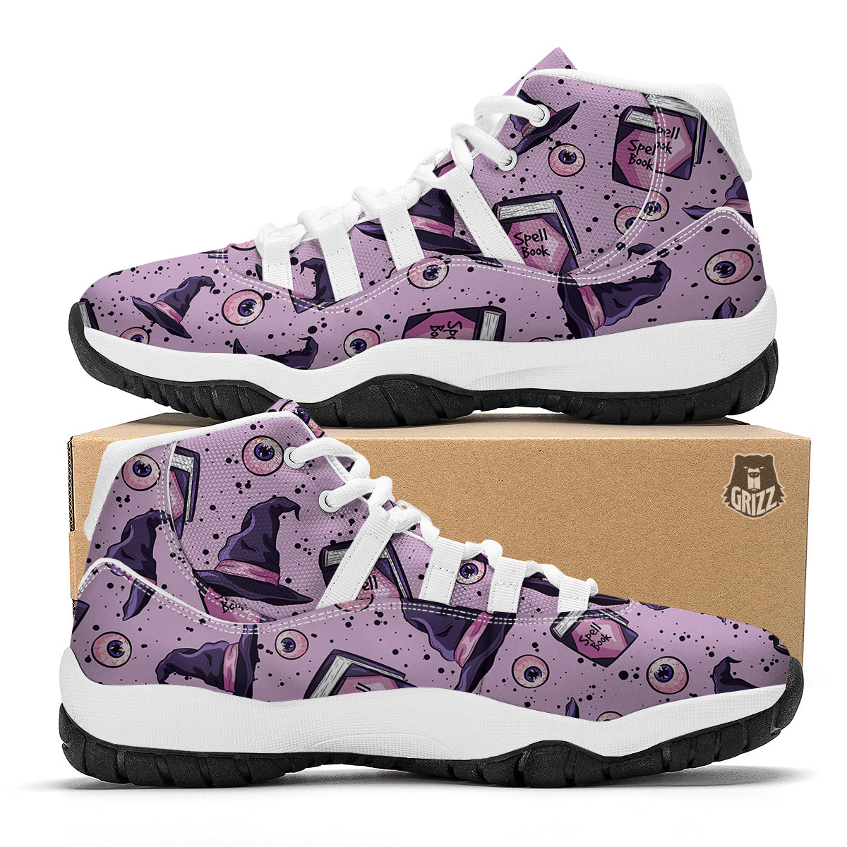 Hat Wizard Print Pattern White Bball Shoes-grizzshop