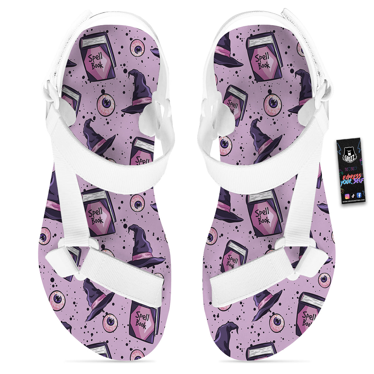 Hat Wizard Print Pattern White Open Toe Sandals-grizzshop